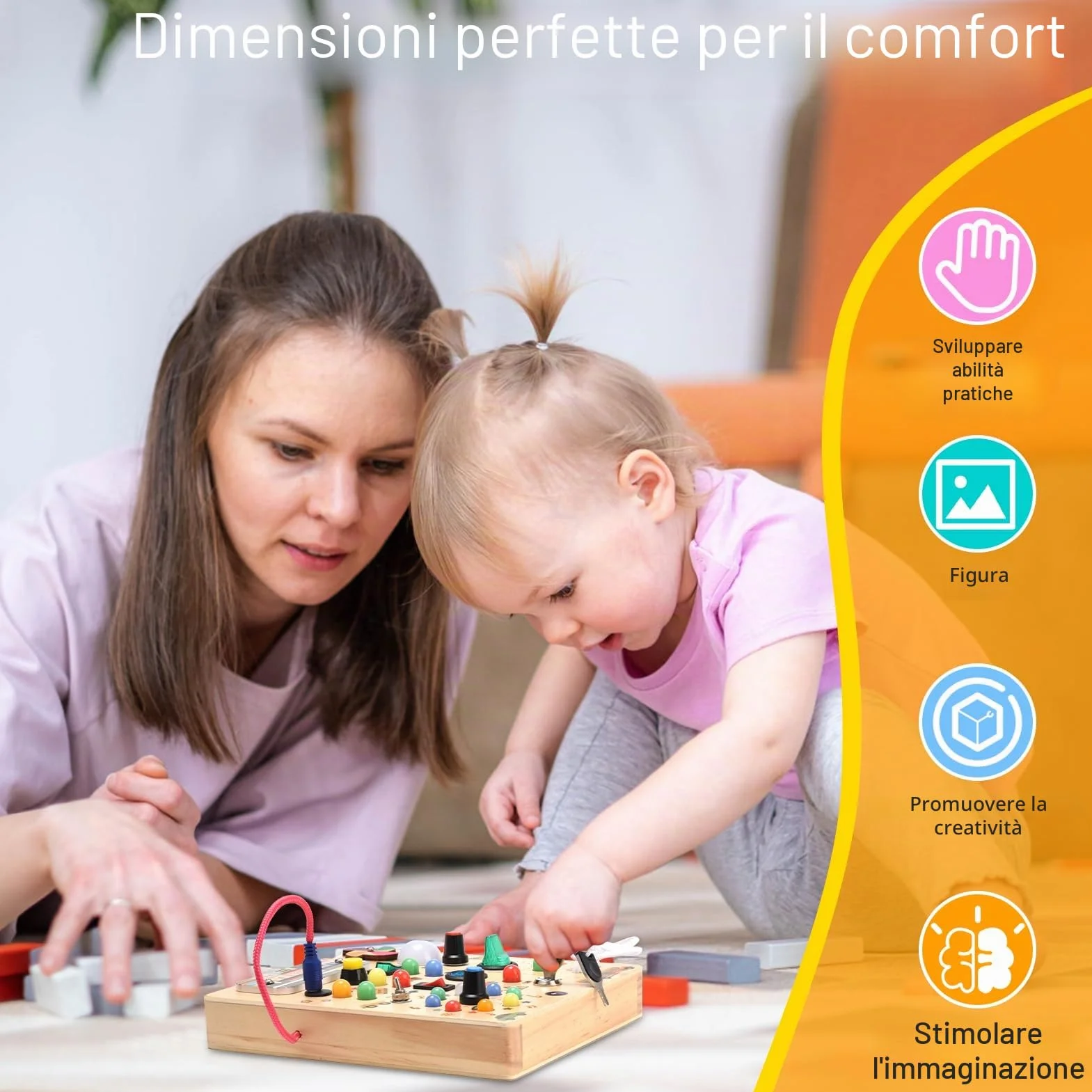Nauotk Busy Board in Legno, Giochi Montessori per Bambini 2 Anno, Lavagna attività con 19 LED, Giochi Educativi Sensoriale del Bambino, Lavagna attività Portatile Regalo Bimbo 2 3 4 Anni