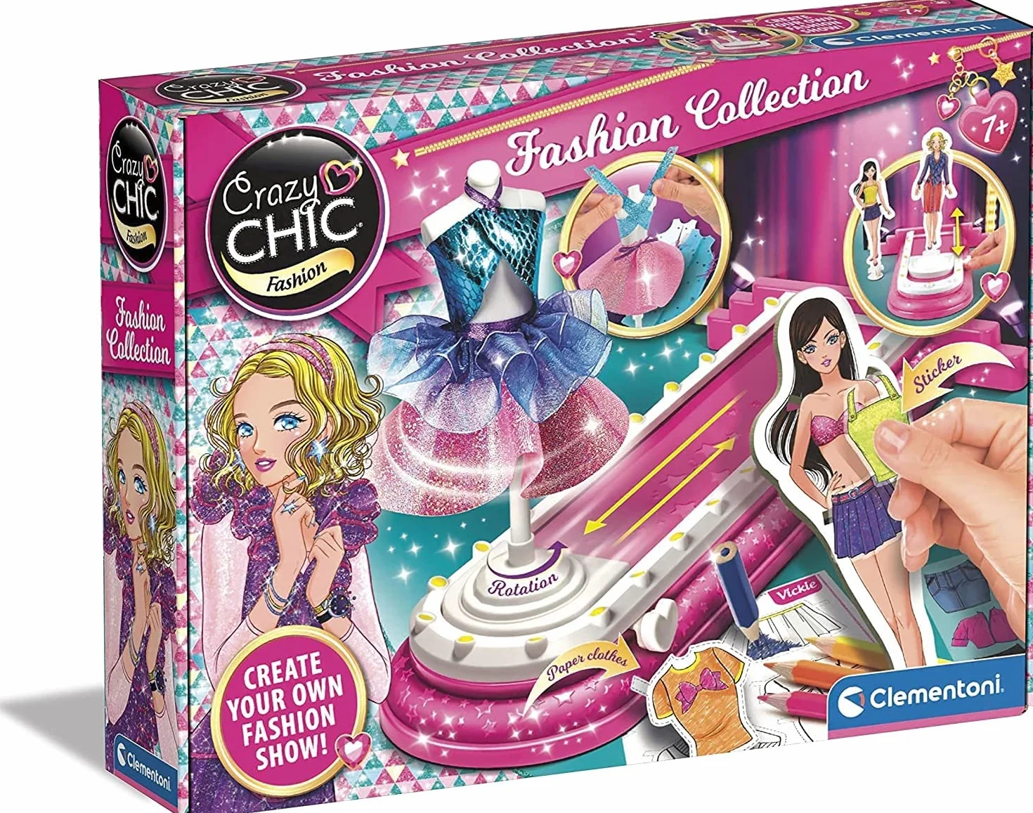 Clementoni Crazy Chic - Fashion Collection, Gioco Creativo per Bambini 7+ Anni, Set Creativo per Creare Outfit e Abiti alla Moda, Kit con Tessuti, Manichino Rotante e Modelli, Made in Italy, 18666