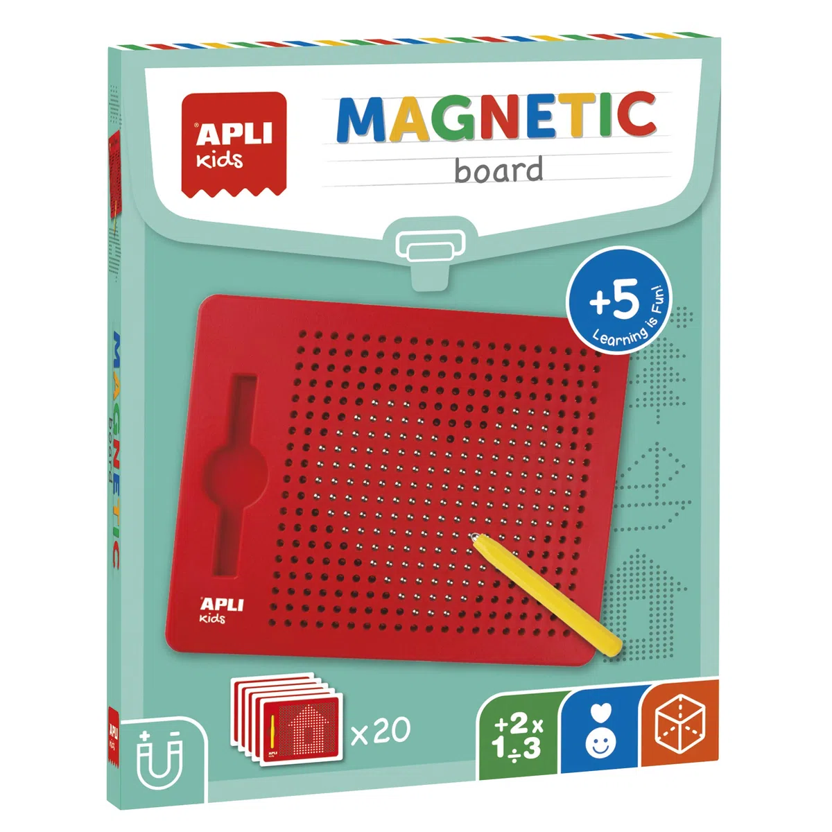 APLI Kids 17536 - Lavagna educativa magnetica, 215 x 12 x 170 mm, con penna magnetica e schede esempio