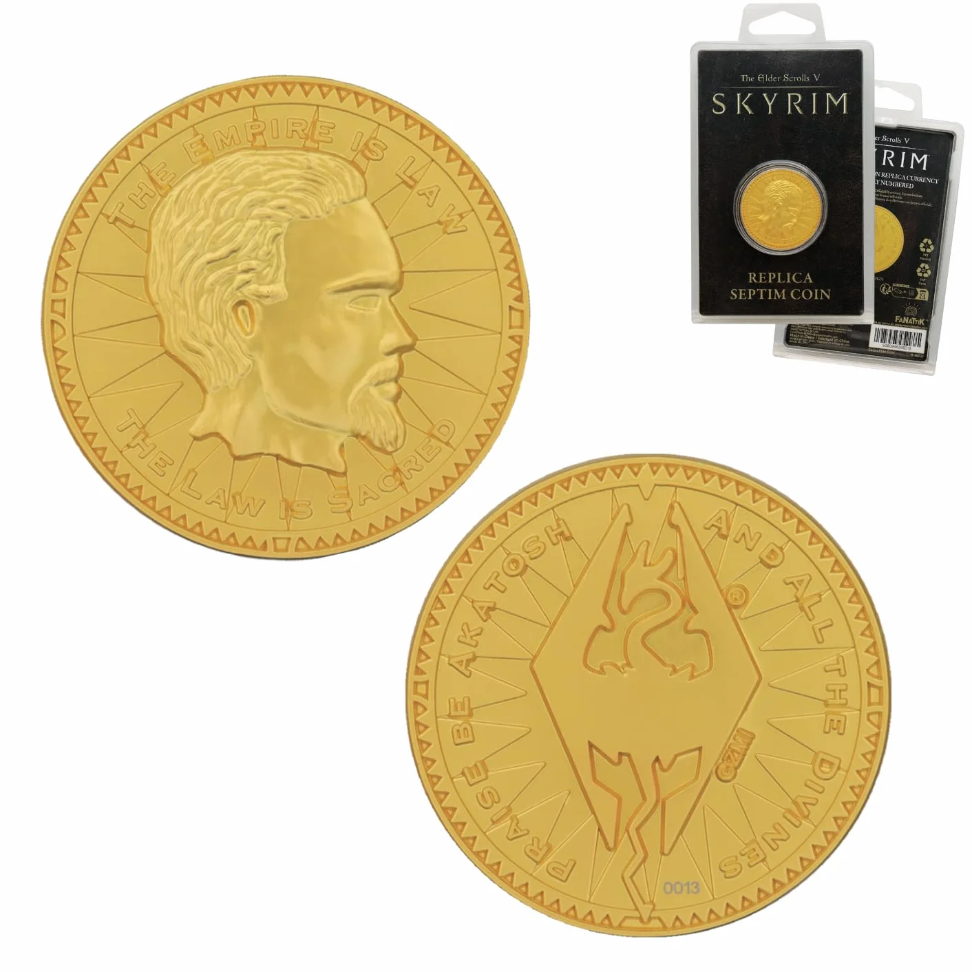 FaNaTtik The Elder Scrolls Replica Septim Coin da collezione – Special Misty Gold Edition, pezzo numerato individualmente, prodotto ufficiale Skyrim (38 mm)