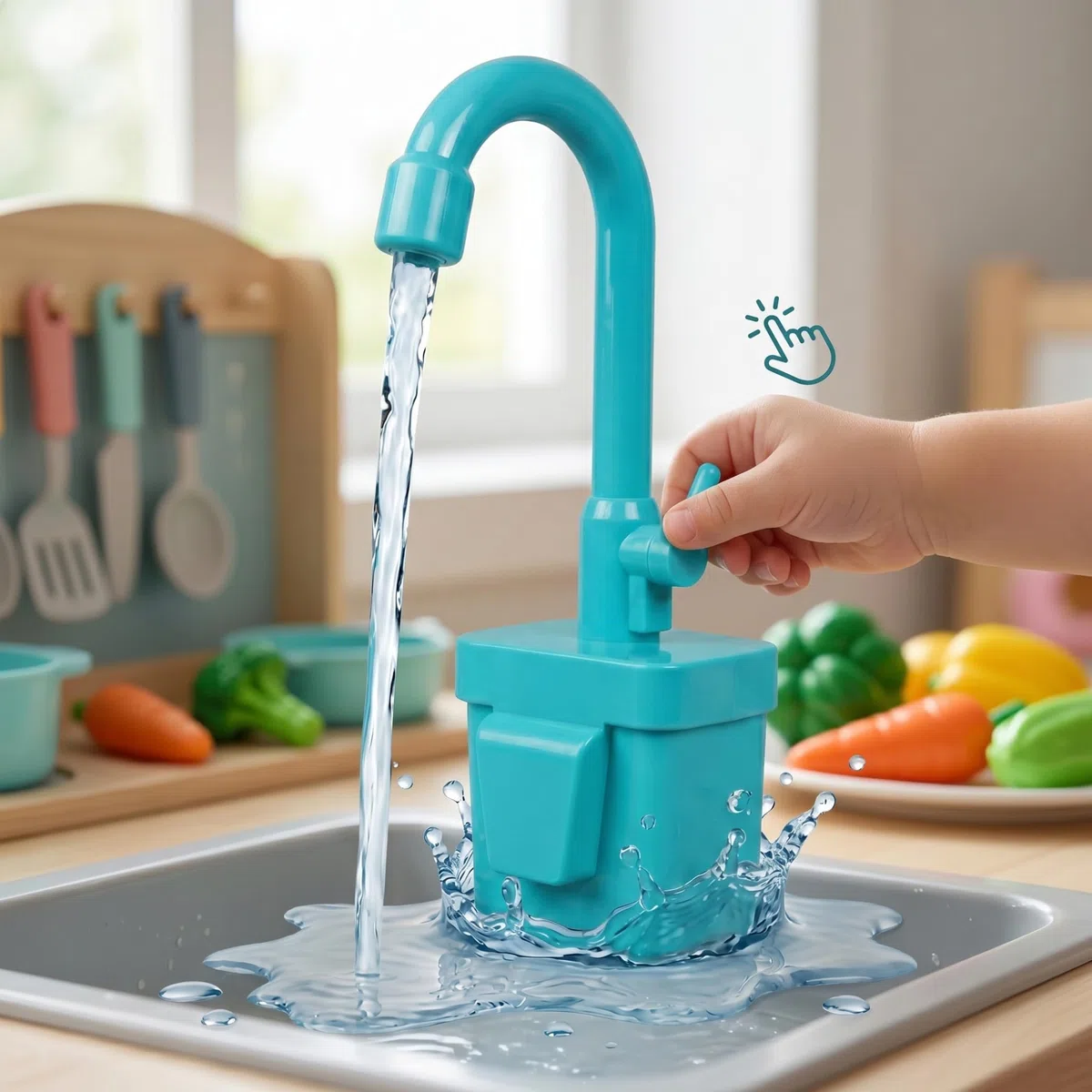 Lavello Giocattolo con Acqua Corrente, Rubinetto Elettrico Giocattolo con Acqua Corrente Circolante Lavandino da Cucina per Ragazzi e Ragazze, Verde, Play