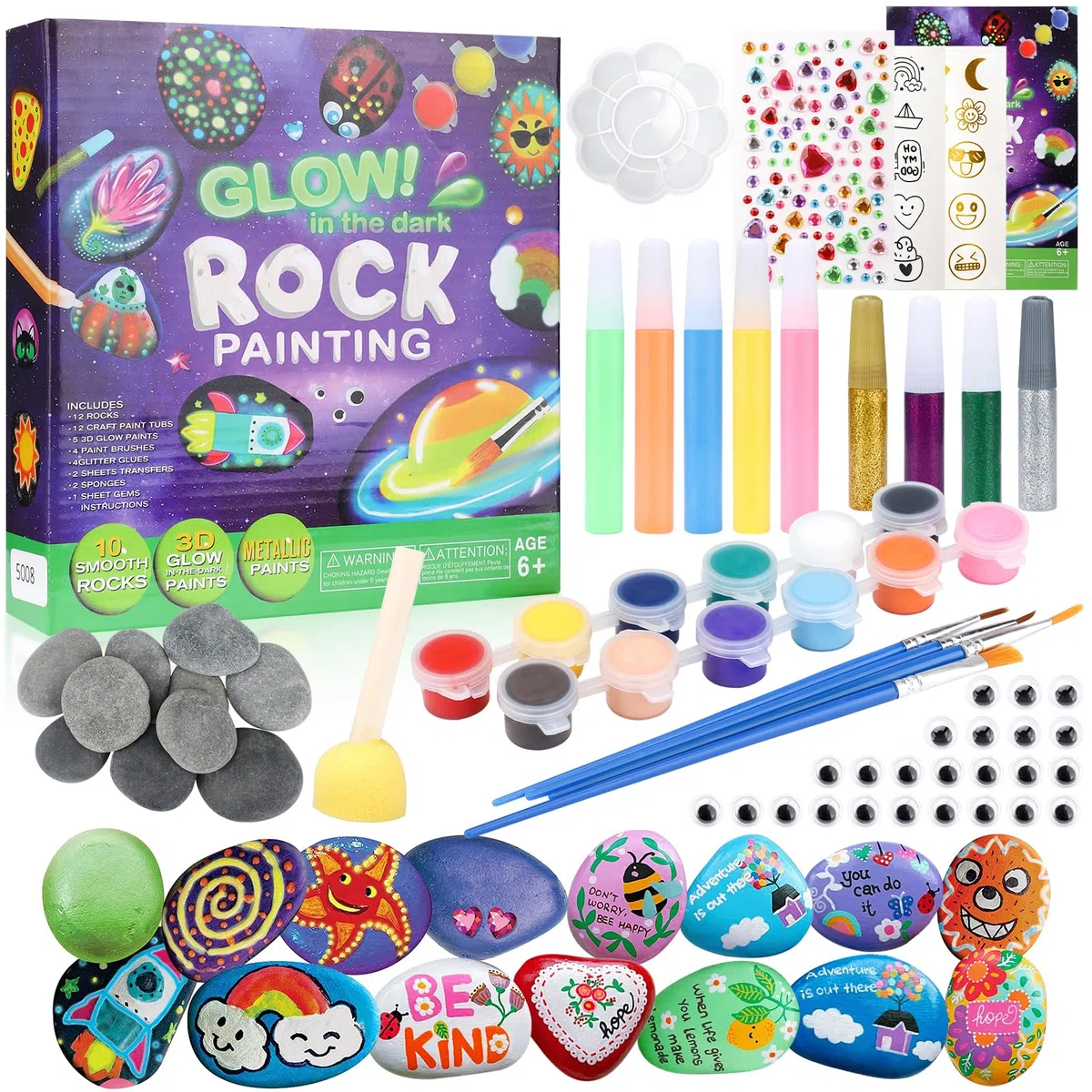 Nakutita Set di Pietre da Dipingere, Set di Pietre Fluorescenti da Dipingere per Bambini dai 5 6 7 8 9 10 Anni Regalo, Pittura Creativa su Pietre, Set di Dipinti su 10 Pietre, 6 Colori Regalo per