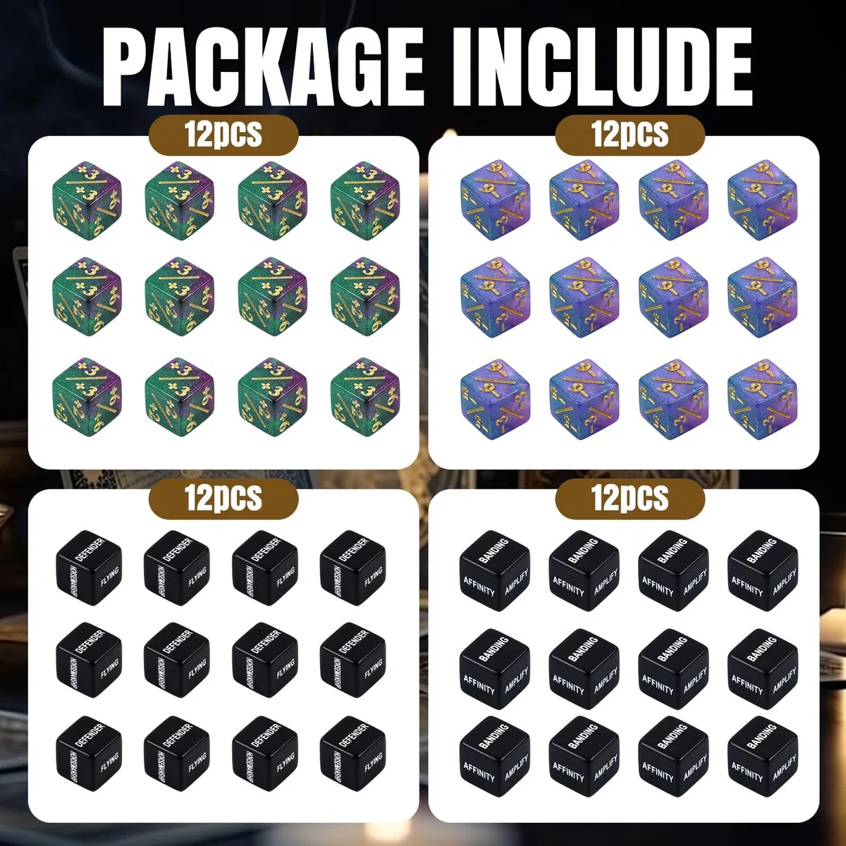 Set di 48 contatori dadi, D6, contatore per dadi Magic Dadi, compatibile con MTG, CCG, accessori per gioco di carte con sacchetto di immagazzinaggio