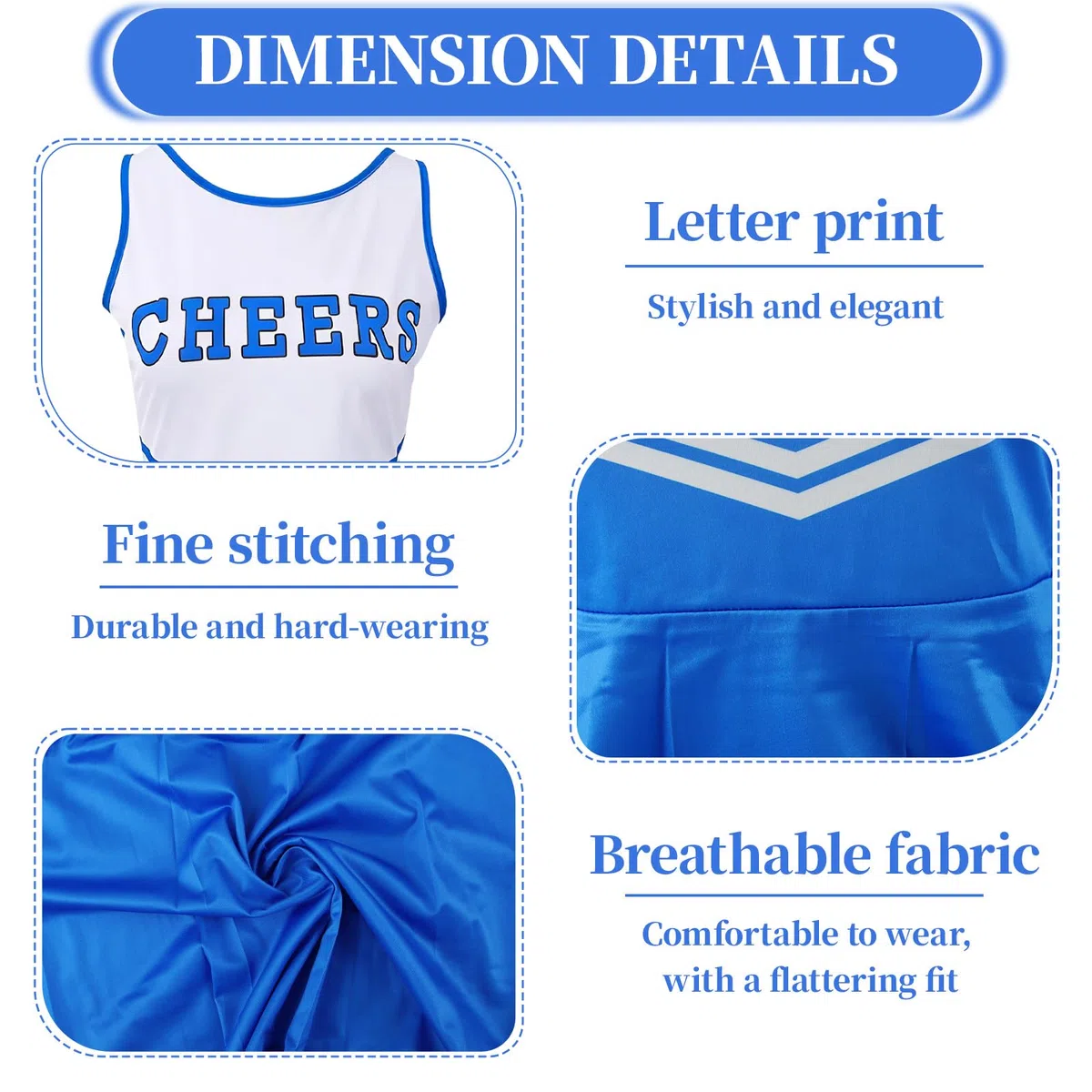 Cheerleader Costume Bambina, Vestito Cheerleader Bambina Ragazza Divise Abito, Bambini Cheerleading Outfit con Pompon Calcetines y 2 Adesivi, Carnevale Halloween Cosplay