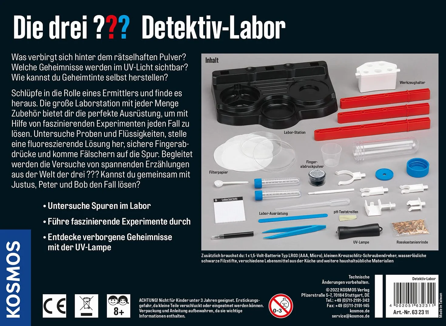 Die drei Laboratorio Detective di Kosmos, esaminare Tracce e Risolvere Segreti, Stazione di Laboratorio per sperimentare Molti Accessori, Set di Giocattoli Detective per Bambini dagli 8 Anni in su