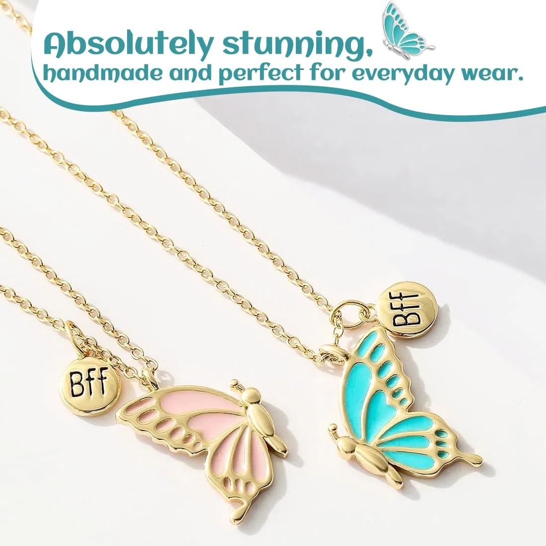 2 Collane dell'Amicizia Set per Donne Ragazze BFF con Ciondolo e 2 Braccialetti, Gioielli Farfalla Personalizzati, Regali per Amici, collana bambina, collana amicizia, amicizia, oro