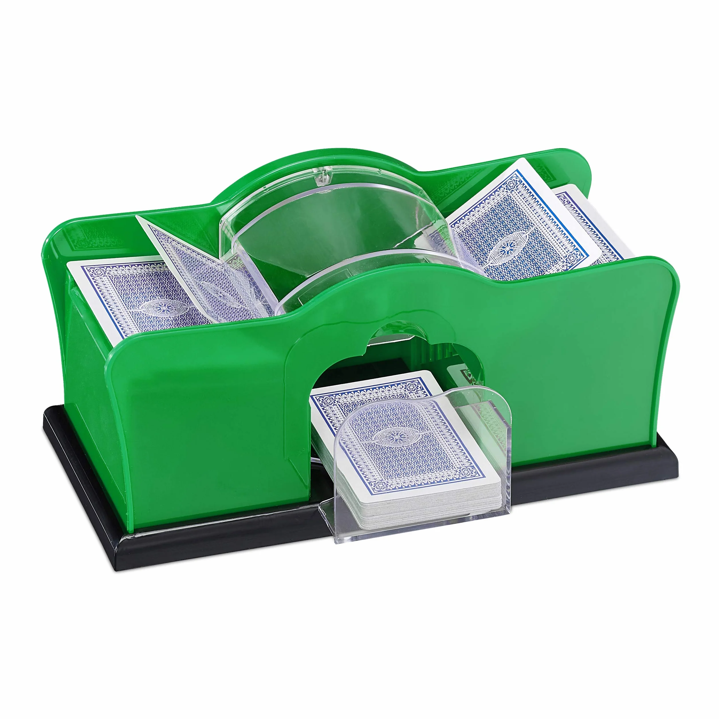 Relaxdays Kartenmischmaschine - Relaxdays - Mixer Manuale per 2 mazzi di Carte da Gioco con manovella, in plastica, Colore: Verde Unisex Adulto