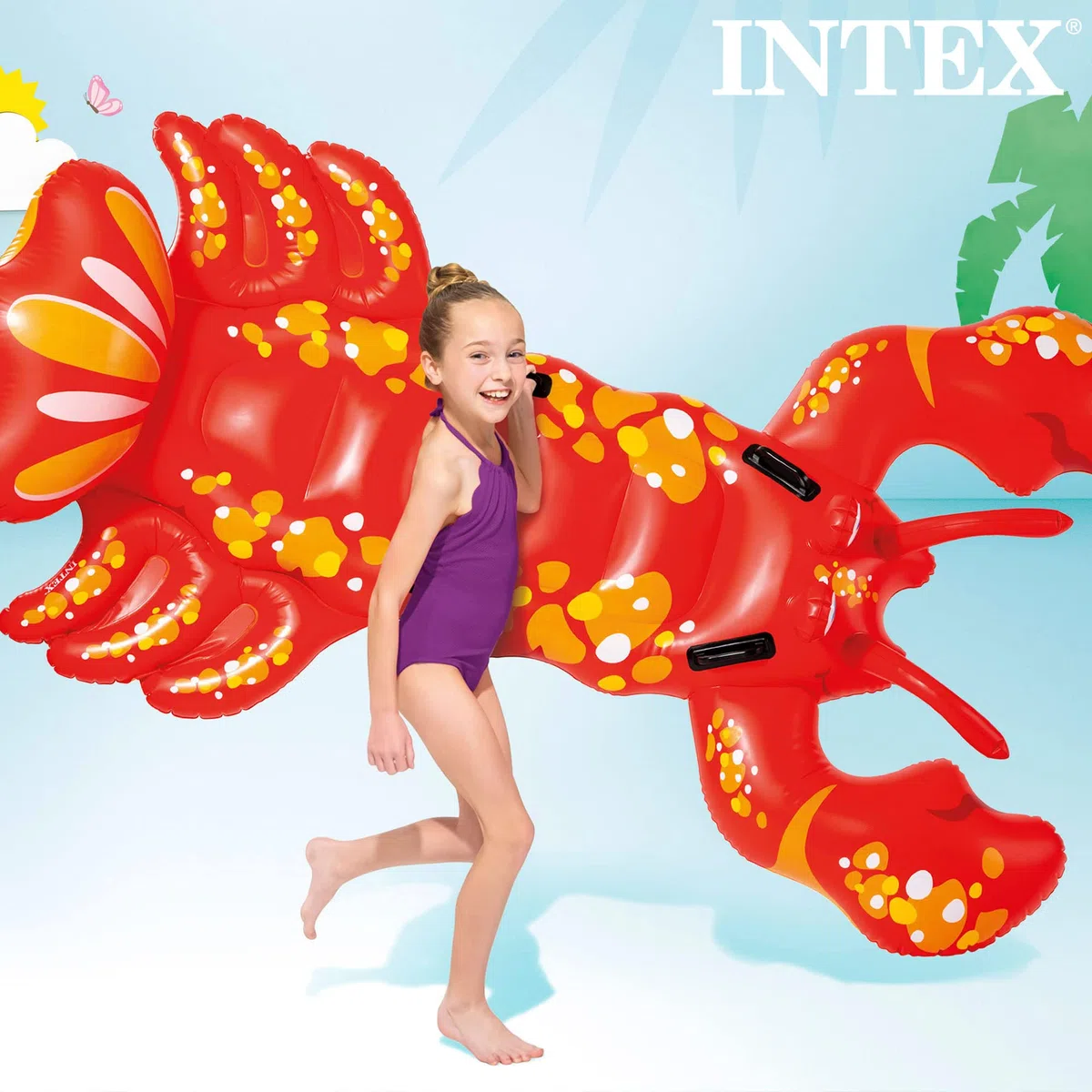 Intex 57528NP - Cavalcabile Gonfiabile Mare Aragosta, Vinile, Rosso, 213x137 cm