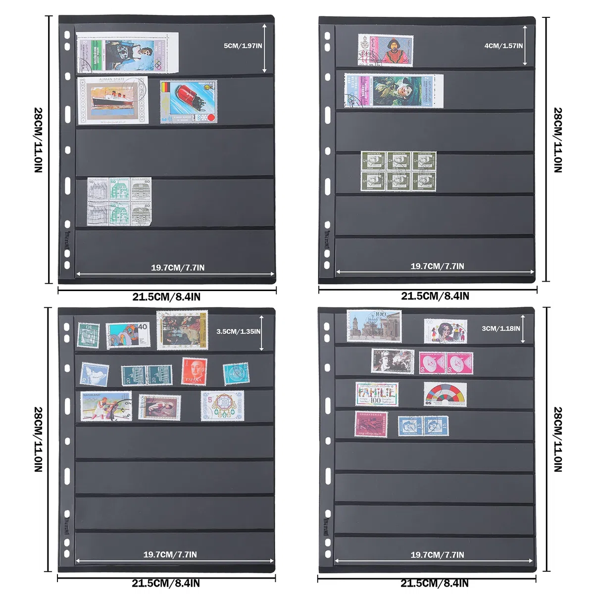 Fodere per francobolli – 12 fogli/24 pagine inserti per collezioni, doppia faccia con 5/6/7/8 file per raccoglitore di francobolli IS01MX112