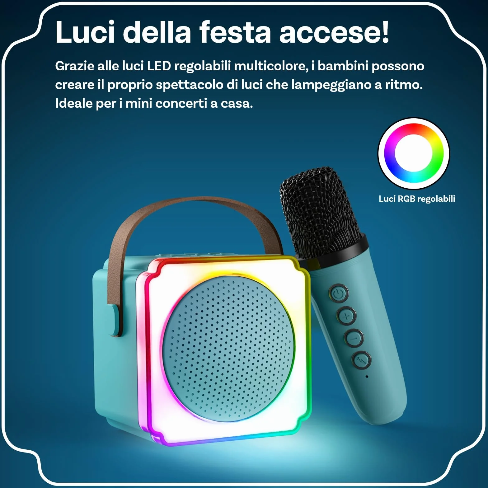 Macchina Karaoke per Bambini con 2 Microfoni Wireless di MMOBIEL – Portatile Cassa Bluetooth, 2 Microfono, Luce LED, Effetti Vocali – Giocattolo Musicale, Regalo per Ragazze, Ragazzi, Bambini 3+, Blu