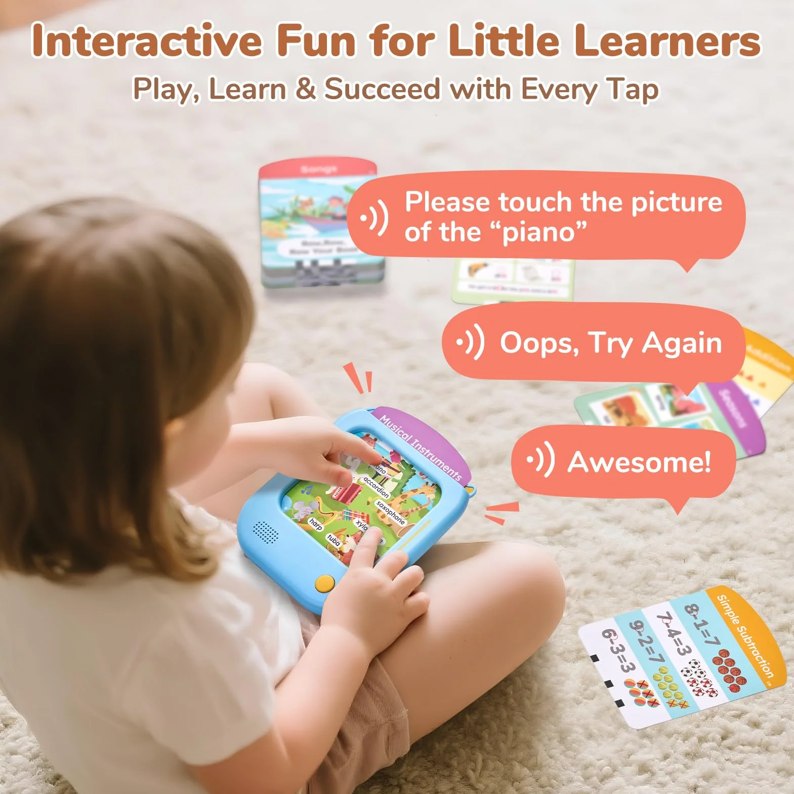 JoyCat Tablet Educativo per Bambini, 156 Pagine Carte Parlanti con 600+ Parole, Gioco Montessori per Imparare l’Inglese, Alfabeto, Fonemi, Numeri, Colori e Forme, Giochi Educativi Bambini 2-6 Anni