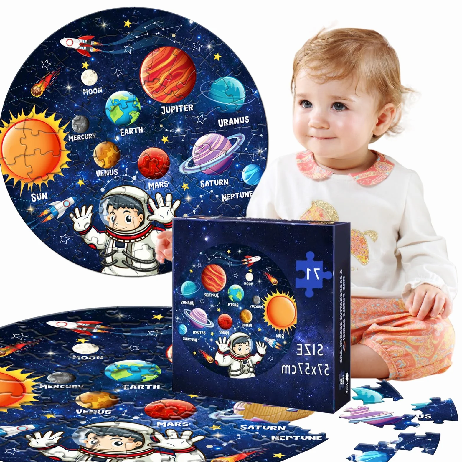 Puzzle per bambini con sistema solare, pianeta per bambini dai 3 agli 8 anni, grande 71 pezzi, giocattolo puzzle per l'apprendimento educativo