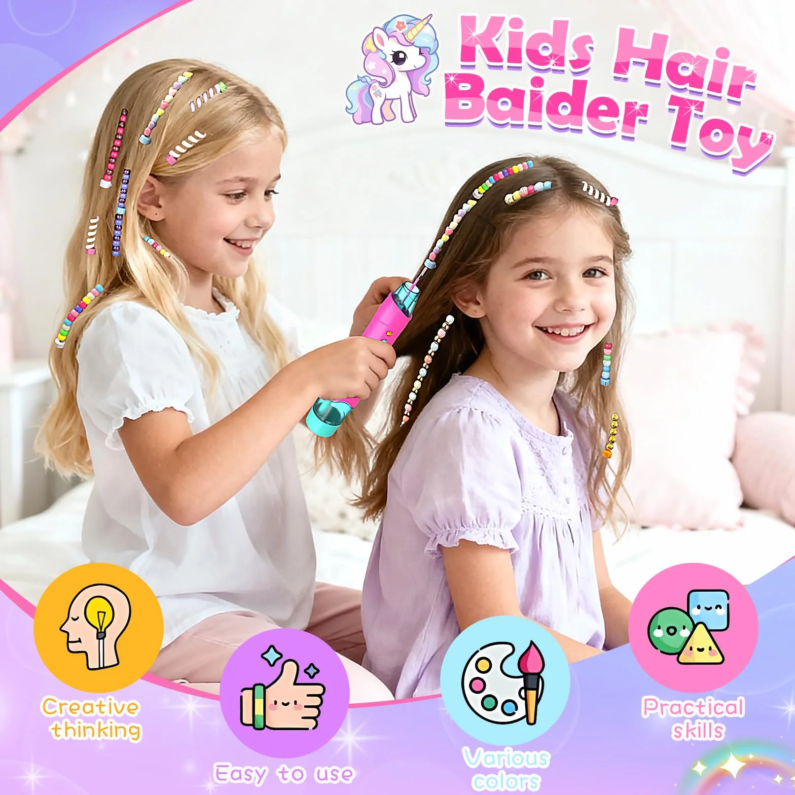 Hzitcigm Regali Bambine 5 6 7 8 9 10 11 12 Anni : Accessori per Capelli Giocattoli Bambina, Lavoretti Creativi per Bambin, Set fai da te per trecce da, Unicorno Regalo di Compleanno Natale per Ragazze