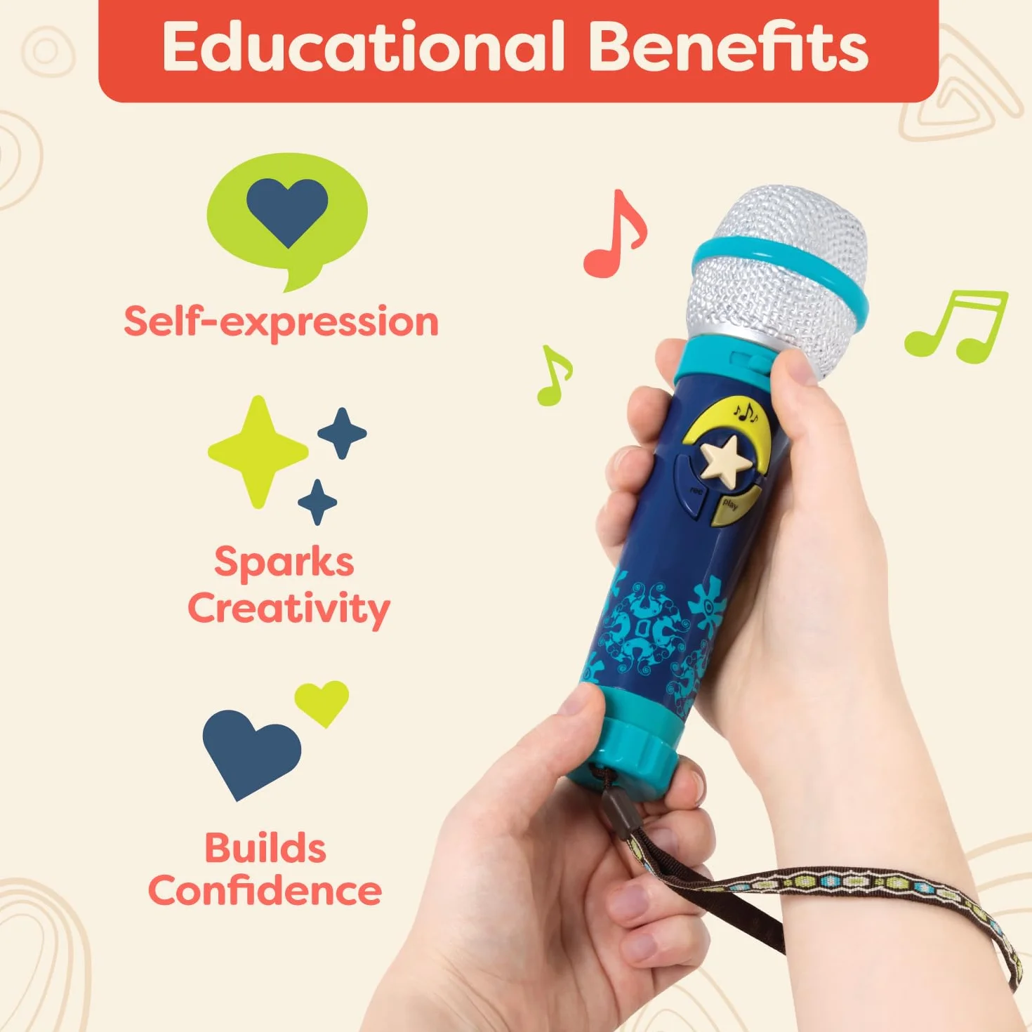 B. toys - Okideoke - Microfono per Bambini - Microfono Karaoke Giocattolo - 8 brani preregistrati - Controllo del Volume e del Tempo - 18 Mesi +