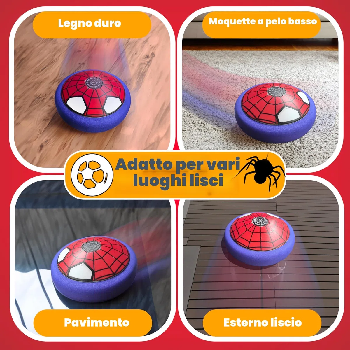 Spider Pallone Calcio Fluttuante, Hoverball con Luci LED, Giochi di Calcio per Bambini 3 4 5 6 Anni, Regalo Bambini Bambina 3-12 Anni, Giochi Esterno Interno Bambini