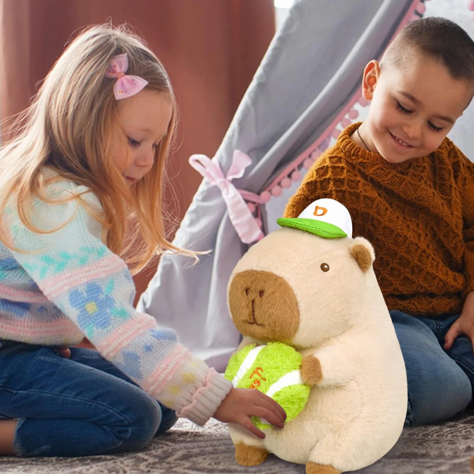 shownicer Peluche Capibara, peluche animale di stoffa Kawaii Capibara, cuscino in peluche, giocattolo cuscino da lancio, regalo per bambini e bambine dai 3+ anni (Tennis, 25 cm)