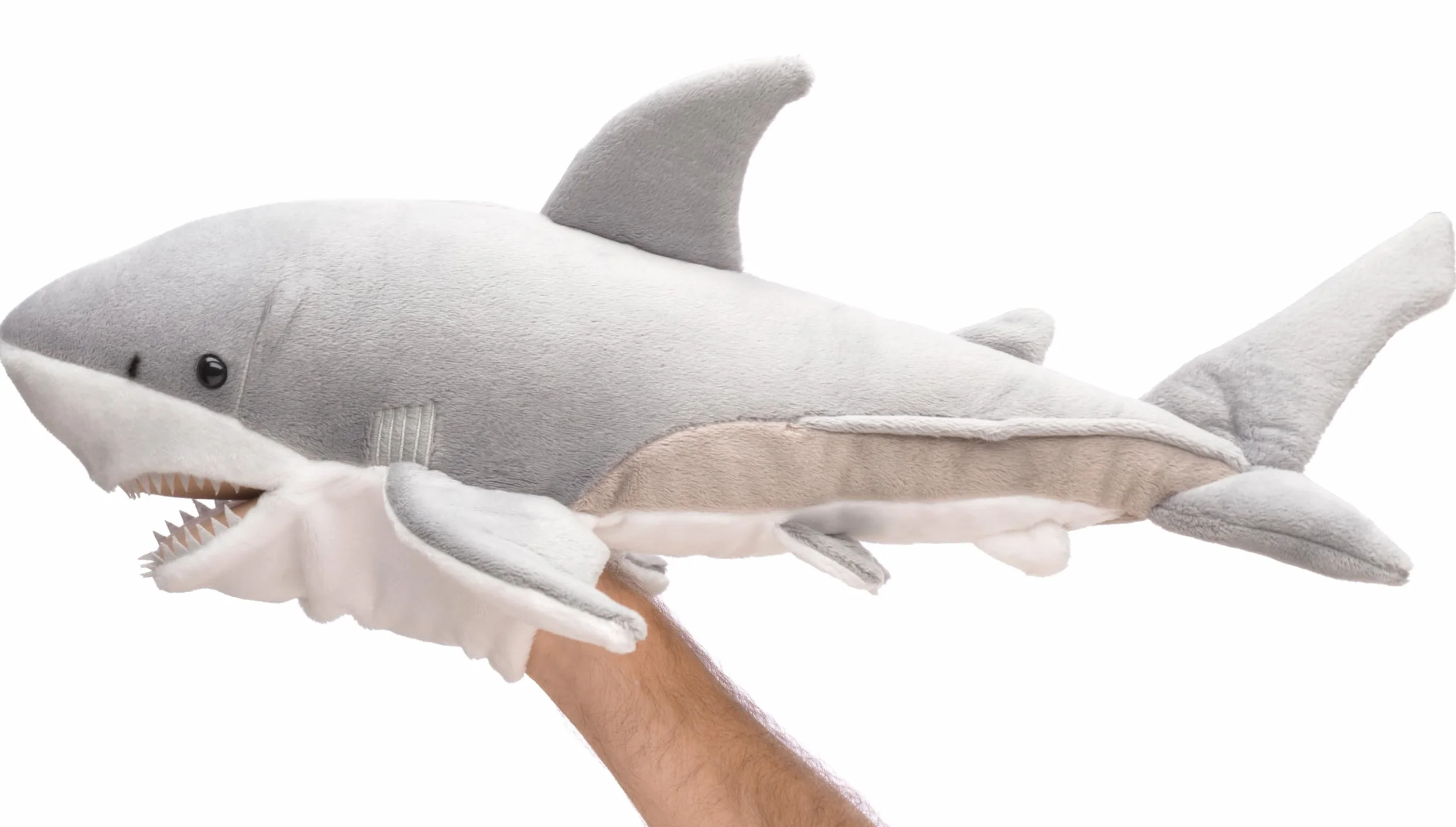 Uni-Toys - Marionetta con squalo bianco – 50 cm (lunghezza) – Pesce peluche – peluche