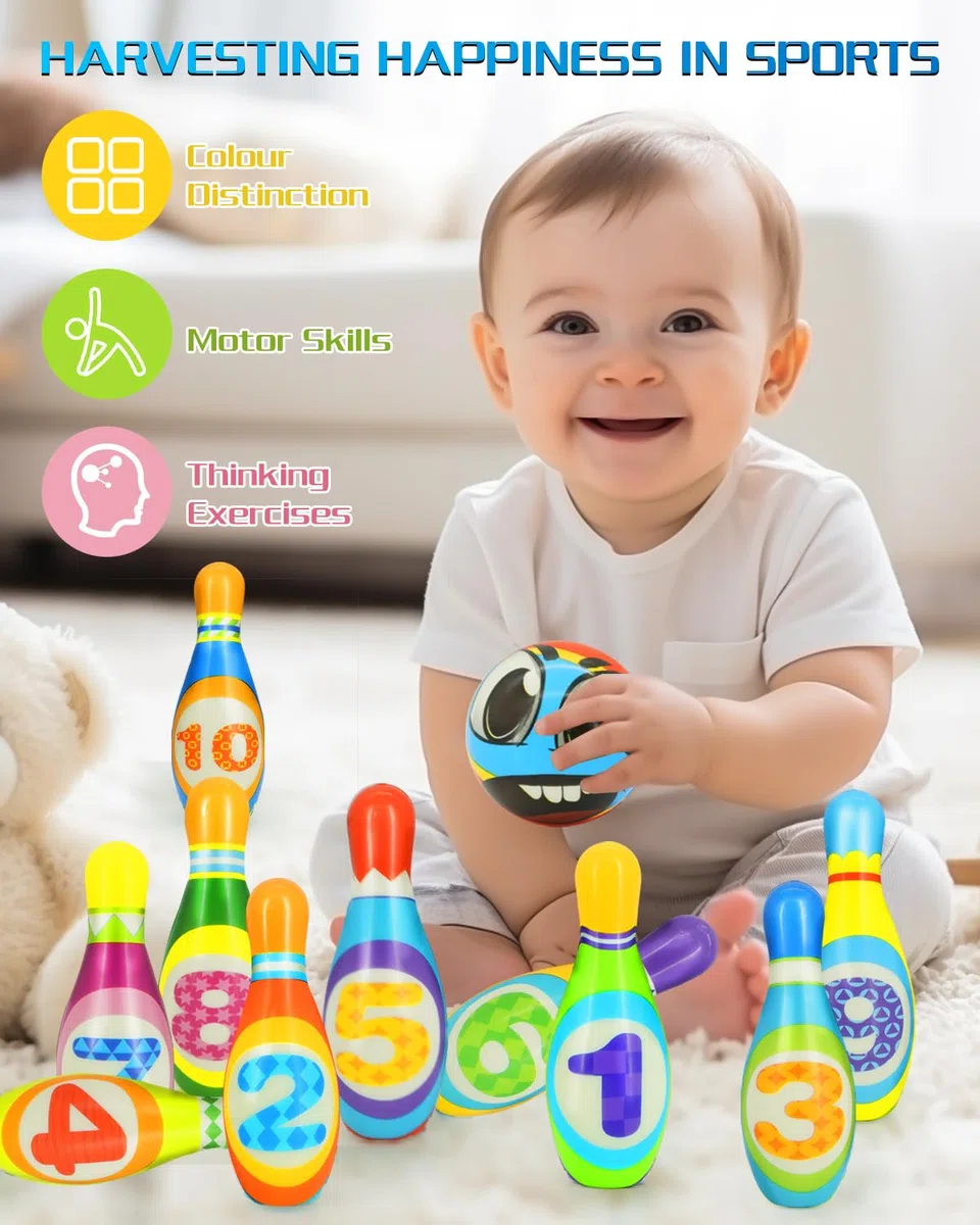Bowling Set Bambini, Giochi Bambini 3 4 5 Anni, Bowling Set Bambini con 10 Birilli 5 Anelli e 2 Palle, Giochi da Giardino per Bambini Giochi Montessori