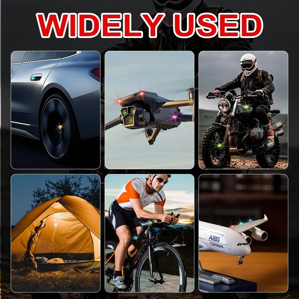 6 Pezzi Luci Stroboscopiche Drone, 8 Colori Luce Flash con Telecomando, Ricarica USB Luci Anti-Collisione, Led Auto Interni Senza Fili, Lmpermeabile Luce a LED per Moto, Biciclette, Drone