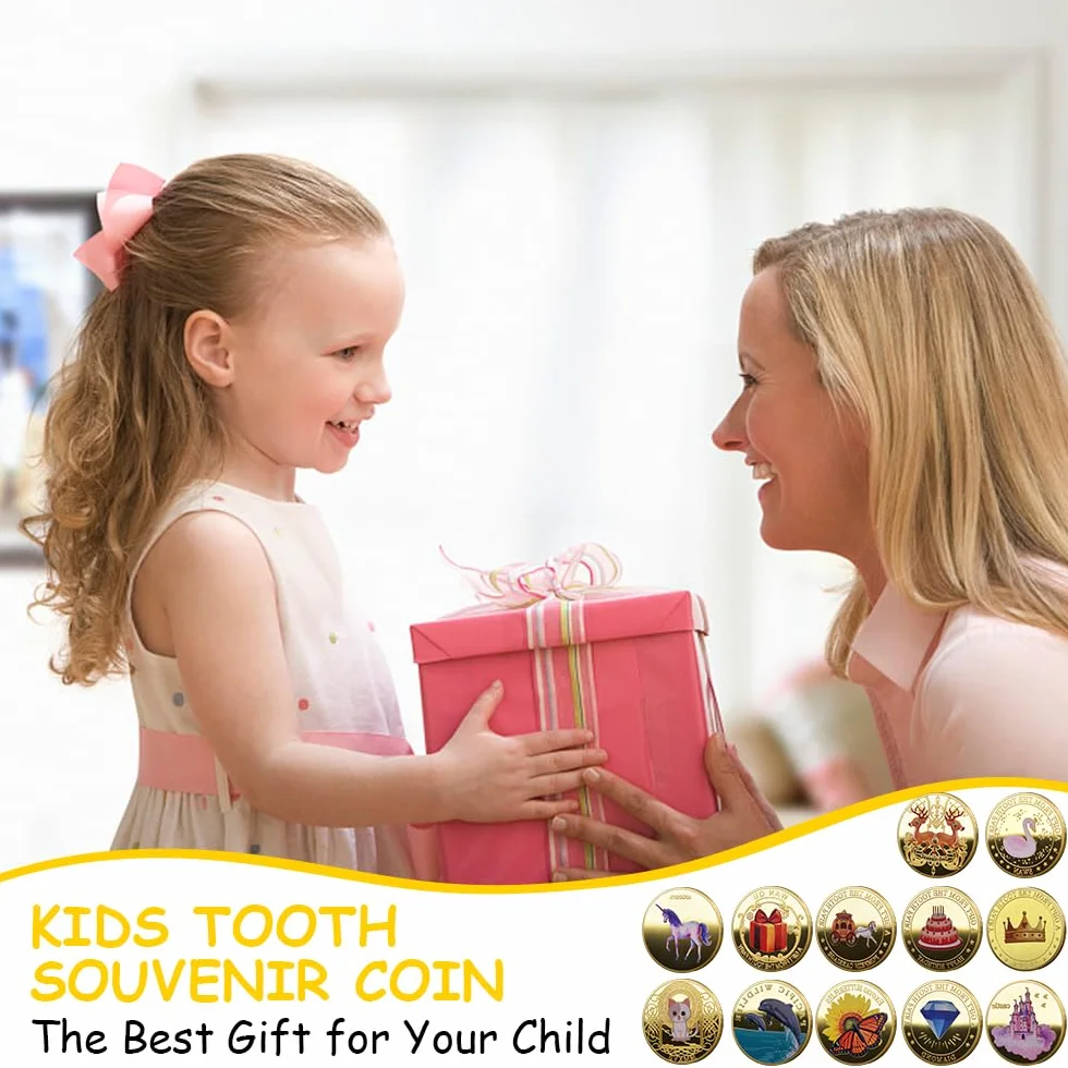 12 Pezzi Monete Fata dei Denti, Monete Fata dei Denti d'oro per Ragazze Ragazzi, Dente Perso Moneta Commemorativa Set Fata dei Dentini, Regalo Fatina dei Denti Per Bambini, Souvenir