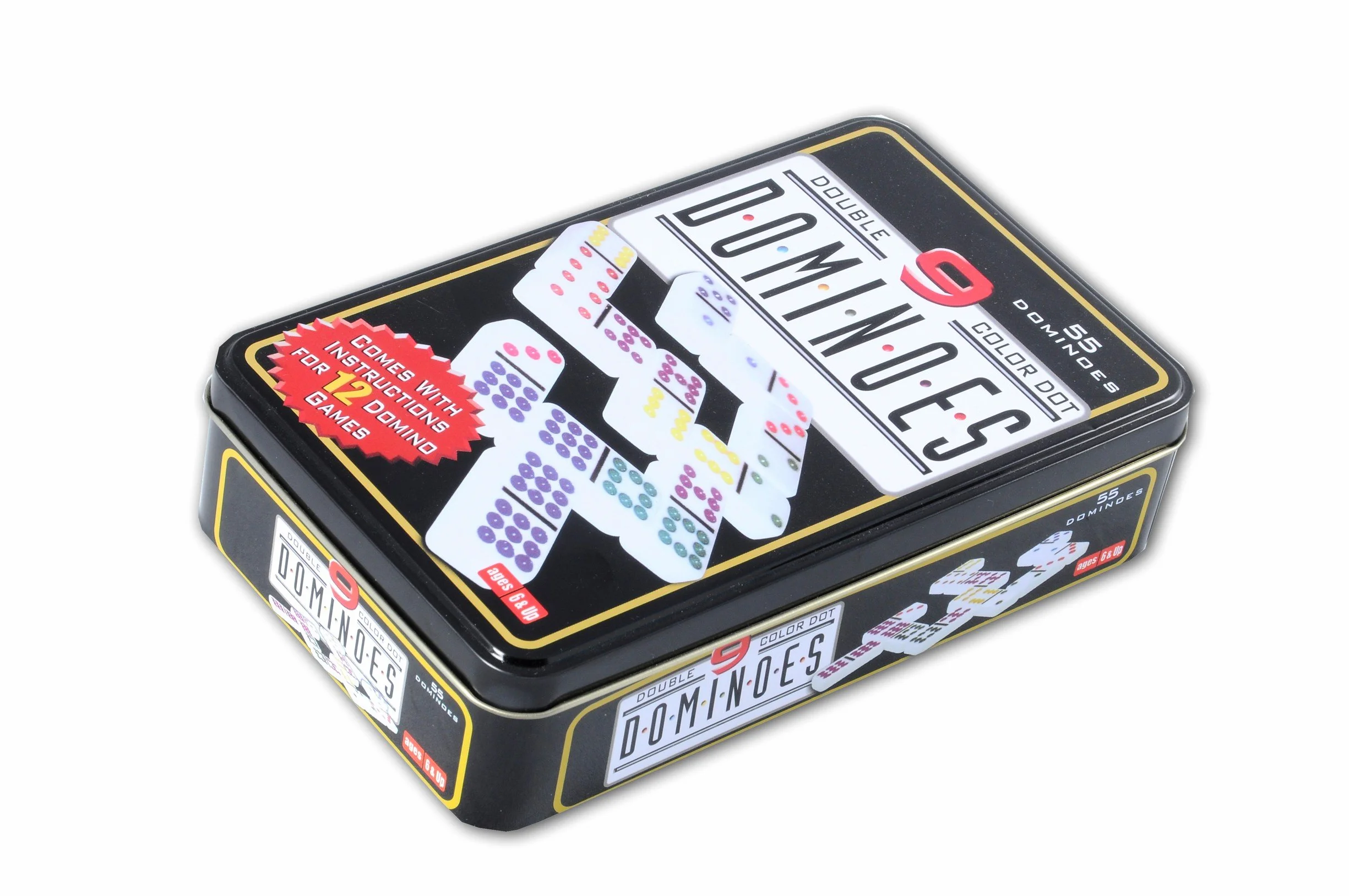 Engelhart - 250102 - Grande Domino Colorate in Scatola di Metallo, Gioco Tattica per Bambini e Adulti (Doppio 9)