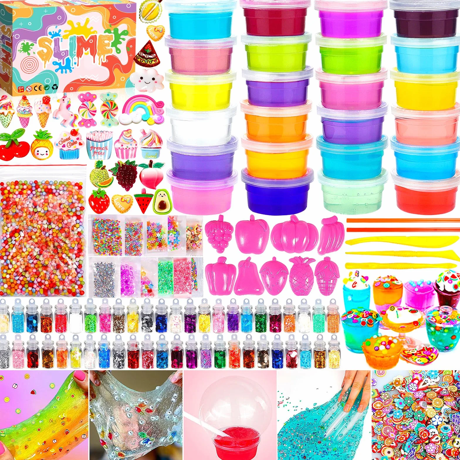 Purpledi p-shuijinni890 - Set di melma fai da te con 24 colori di cristallo e colla glitterata, sottile, per artigianato fai da te e regalo per bambini