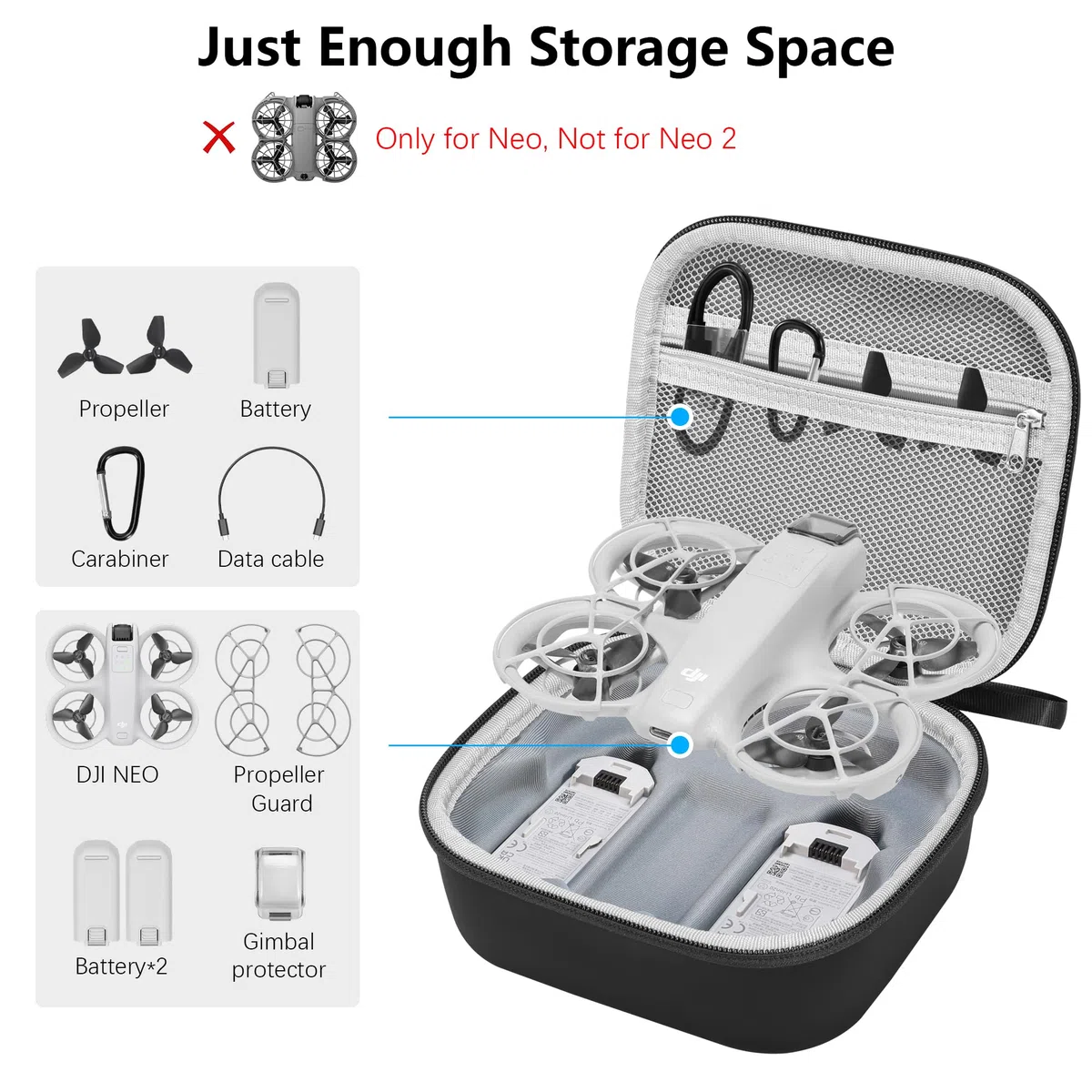 FPVtosky Custodia per DJI NEO [ NOT Neo 2 ], Borsa di stoccaggio da viaggio per DJI NEO Drone Aceessories (Nero)