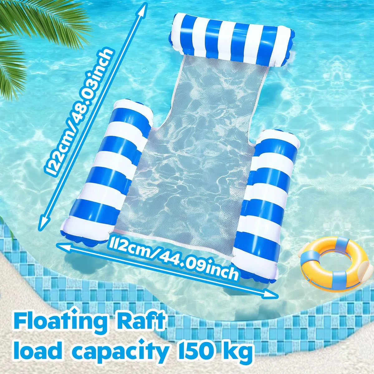 Materassino Mare XL,4 in 1 Amaca Galleggiante,Amaca Gonfiabile da Mare Portatile con 2 Custodia impermeabile per telefono,122 * 112cm per Adulti e Bambini Piscina e Spiaggia