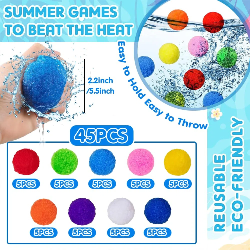 45 Pcs Palloncini Bombe D'acqua,Giochi Acqua Bambini,Palloncini D'acqua Riutilizzabili,Palloncini Acqua D'acquapPer All'aperto Acqua Attività Piscina Spiaggia Estate Acqua Combattimento Giochi