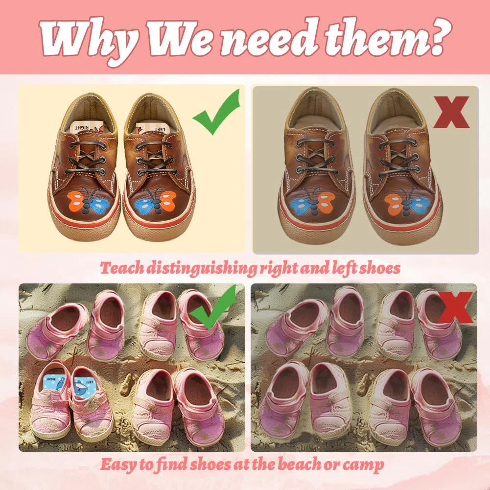 Peacoblue Adesivi per Scarpe per Imparare Sinistro e Destro, Dinosauri 1pz (5 Coppie) Adesivi Autoadesivi per Scarpe per Aiutare a Indossare le Scarpe