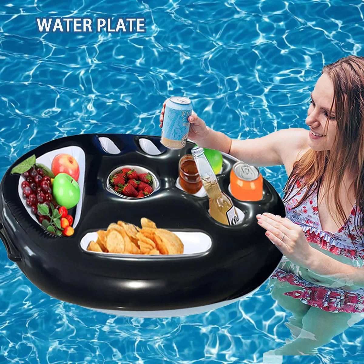 Vassoio Galleggiante per Piscina 9 Fori, 2-in-1 Portabibite Gonfiabile Piscina con Corda Trazione, Grande Portabicchieri Piscina, Bar Galleggiante Adulti Festa Estive in Piscina Gadget Piscina