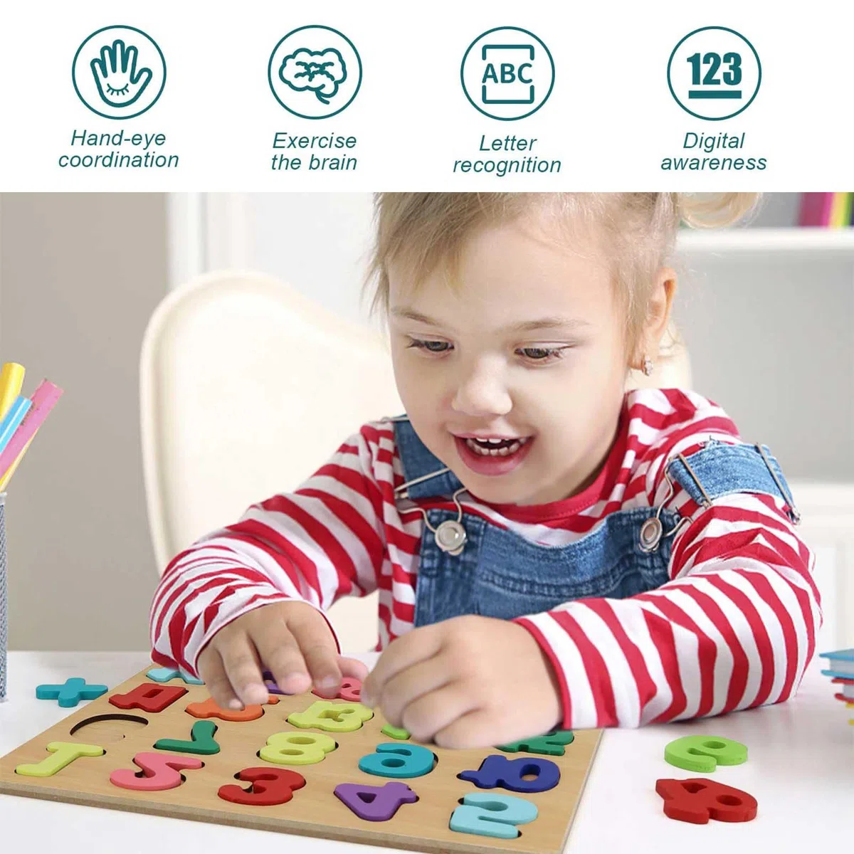 Lettere in Legno Alfabeto Bambini, 2 Pezzi Giochi in Legno, ABC Puzzle in Legno per Bambini 1-3 Anni