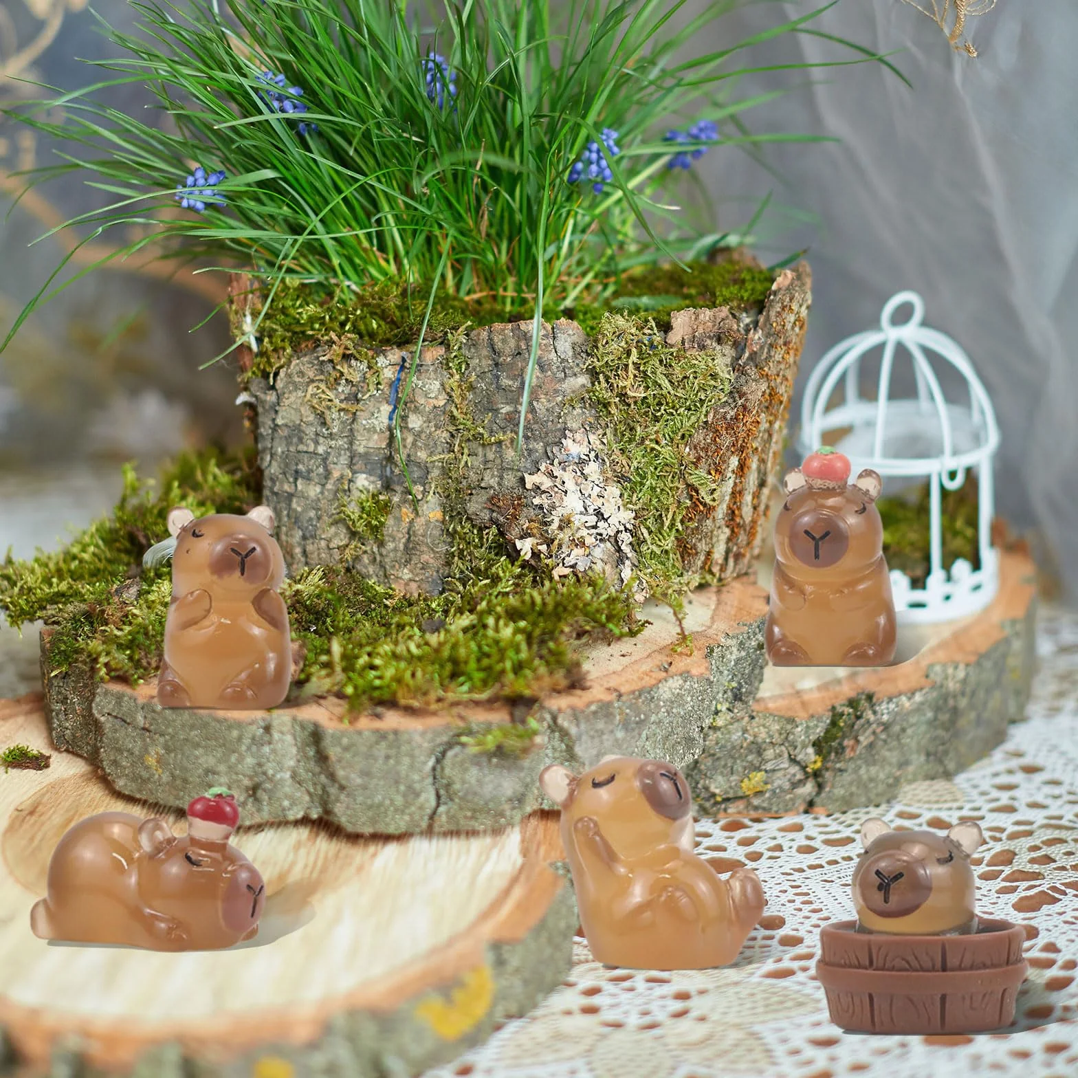 GlamRays Confezione da 30 mini statuette Capybara in resina luminosa Capybara, mini giocattolo, idea regalo per scrivania, da tavolo, decorazione artigianale per esterni
