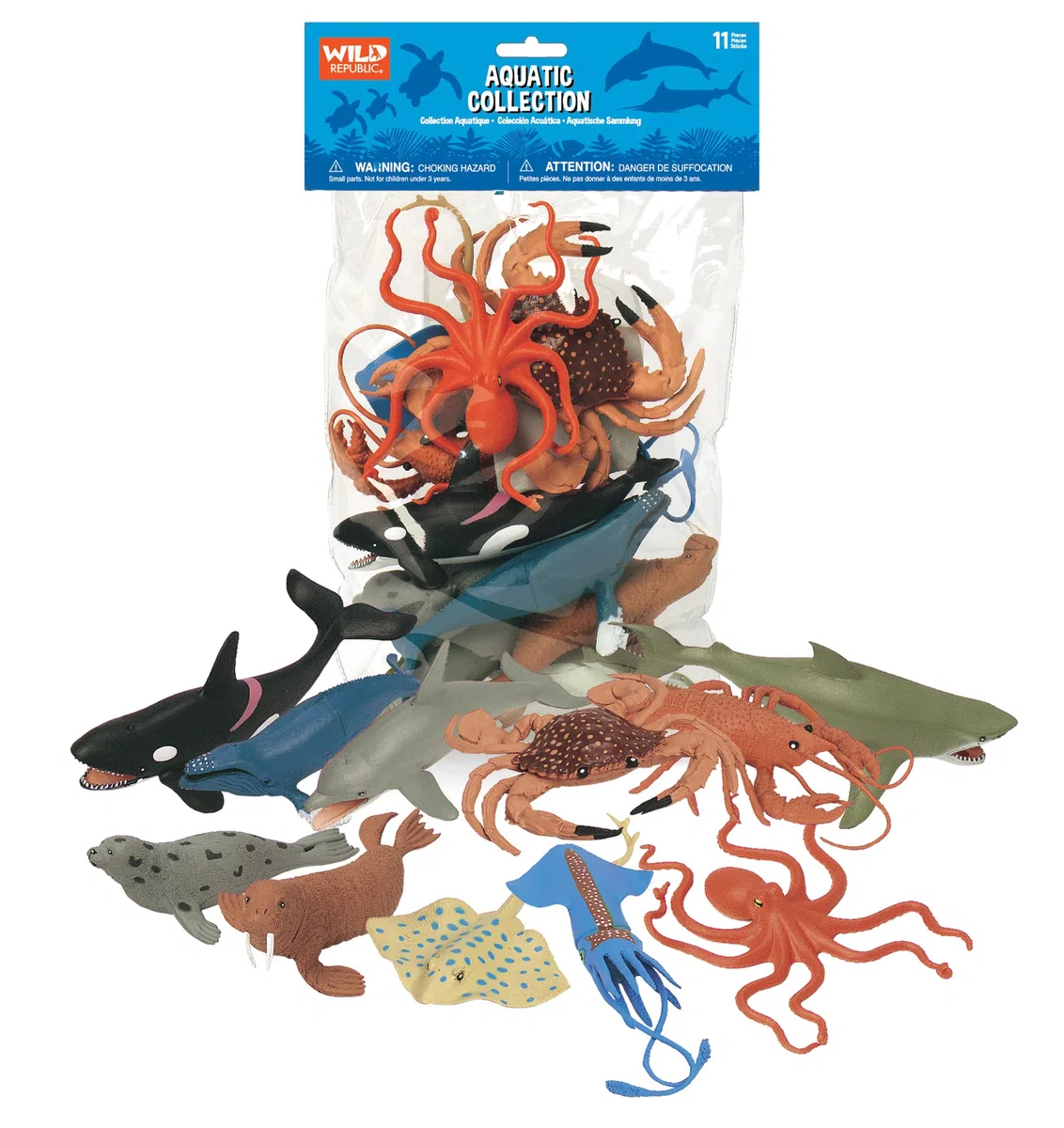 Wild Republic 64128 - Bosa con collezione di animali, Animali acquatici, 11 pezzi
