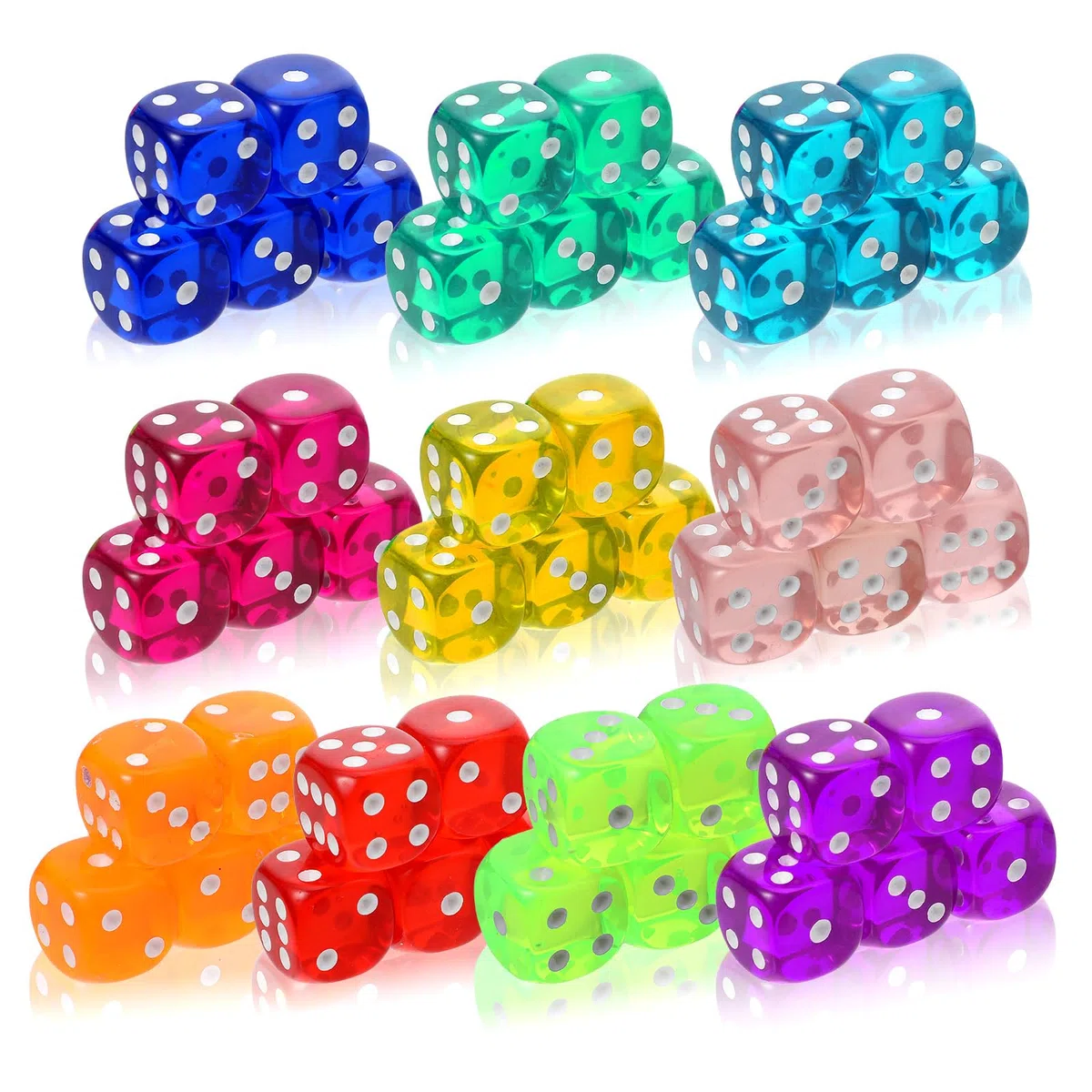 Set di 50 cubi colorati da 18 mm, 6 lati, D6 Dice con angoli rotondi, cubi da gioco, grandi in acrilico, per giochi da tavolo, bar, kTV party tutoring (10 colori)