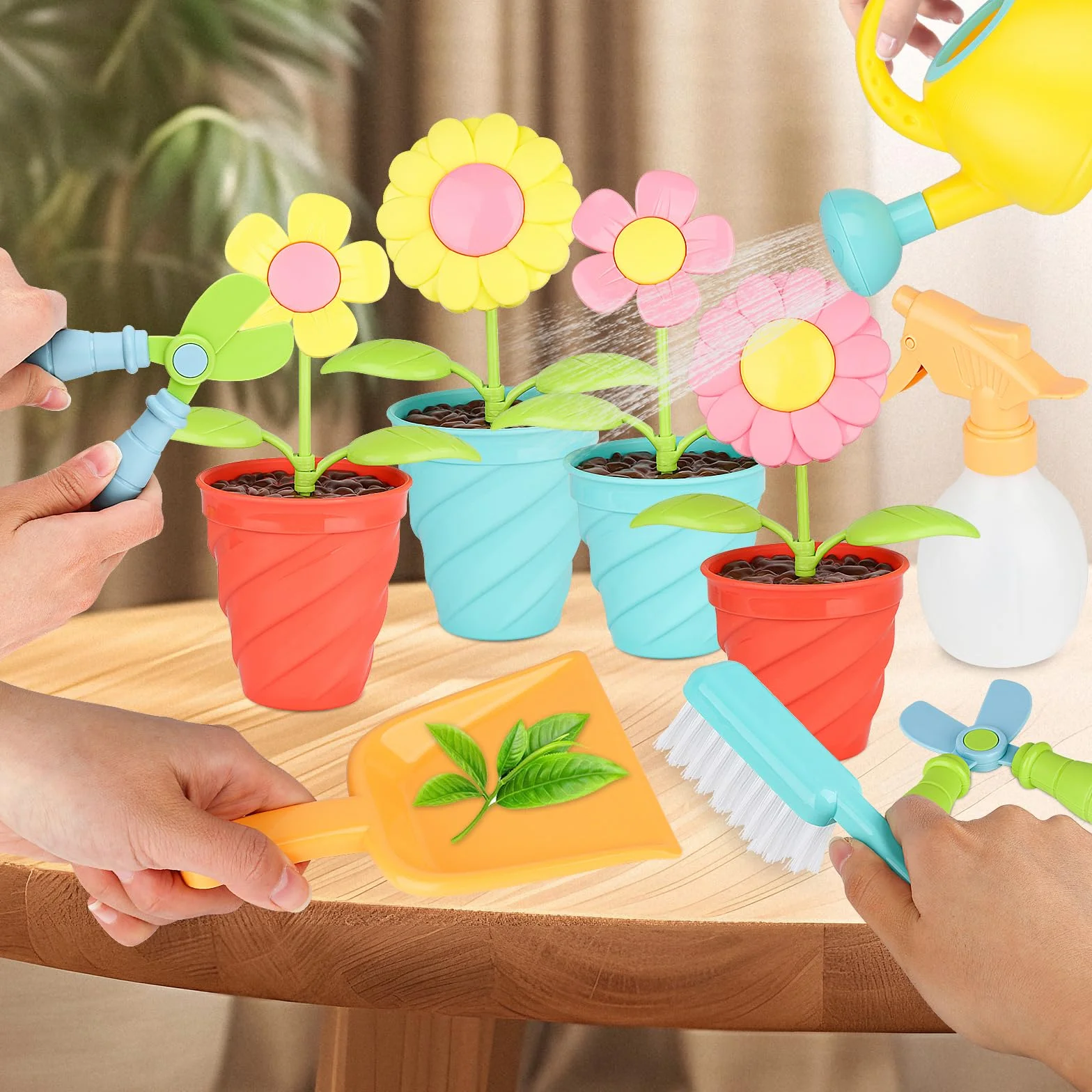 24 Pezzi Giochi per Bambini con Adesivi, Set di Giardino per Bambini, Annaffiatoio, Pala, Rastrello
