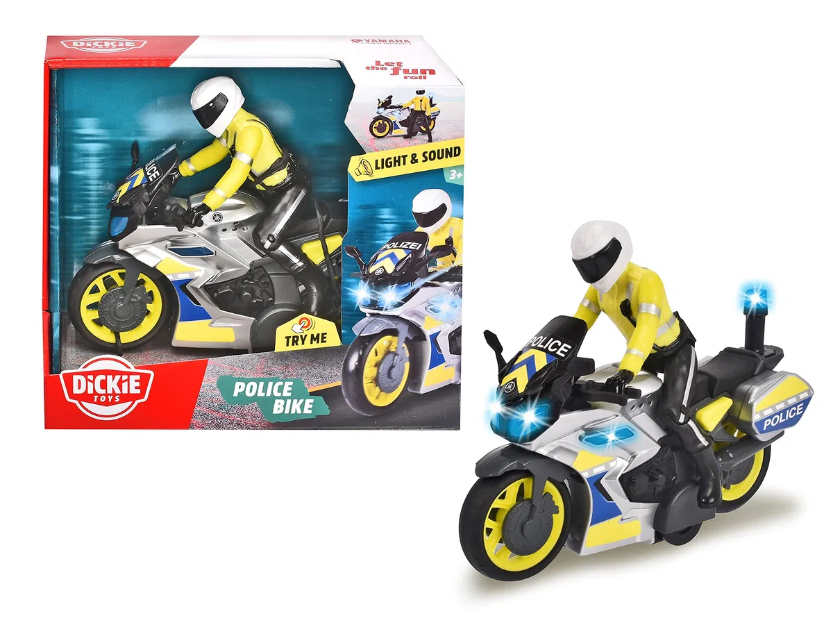 Dickie Go Real Police Moto a Frizione 17 cm, Luci & Suoni, con Personaggio Removibile e Snodato, + 3 Anni, 203729019