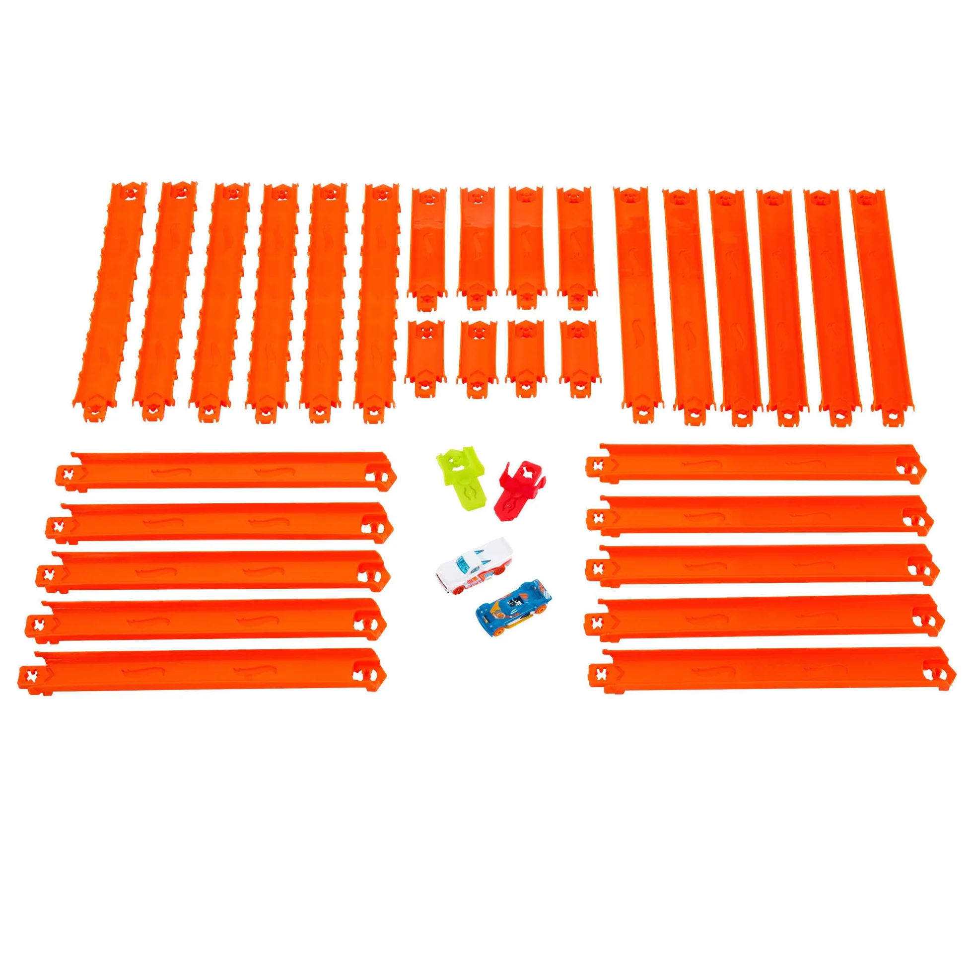 Hot Wheels - Track Creator Pista Deluxe, Set con 2 macchinine in Scala 1:64 Incluse e 7 Metri di Pezzi Speed Snap Track e connettori con Diverse Lunghezze, Giocattolo per Bambini, 3+ Anni, JDW42