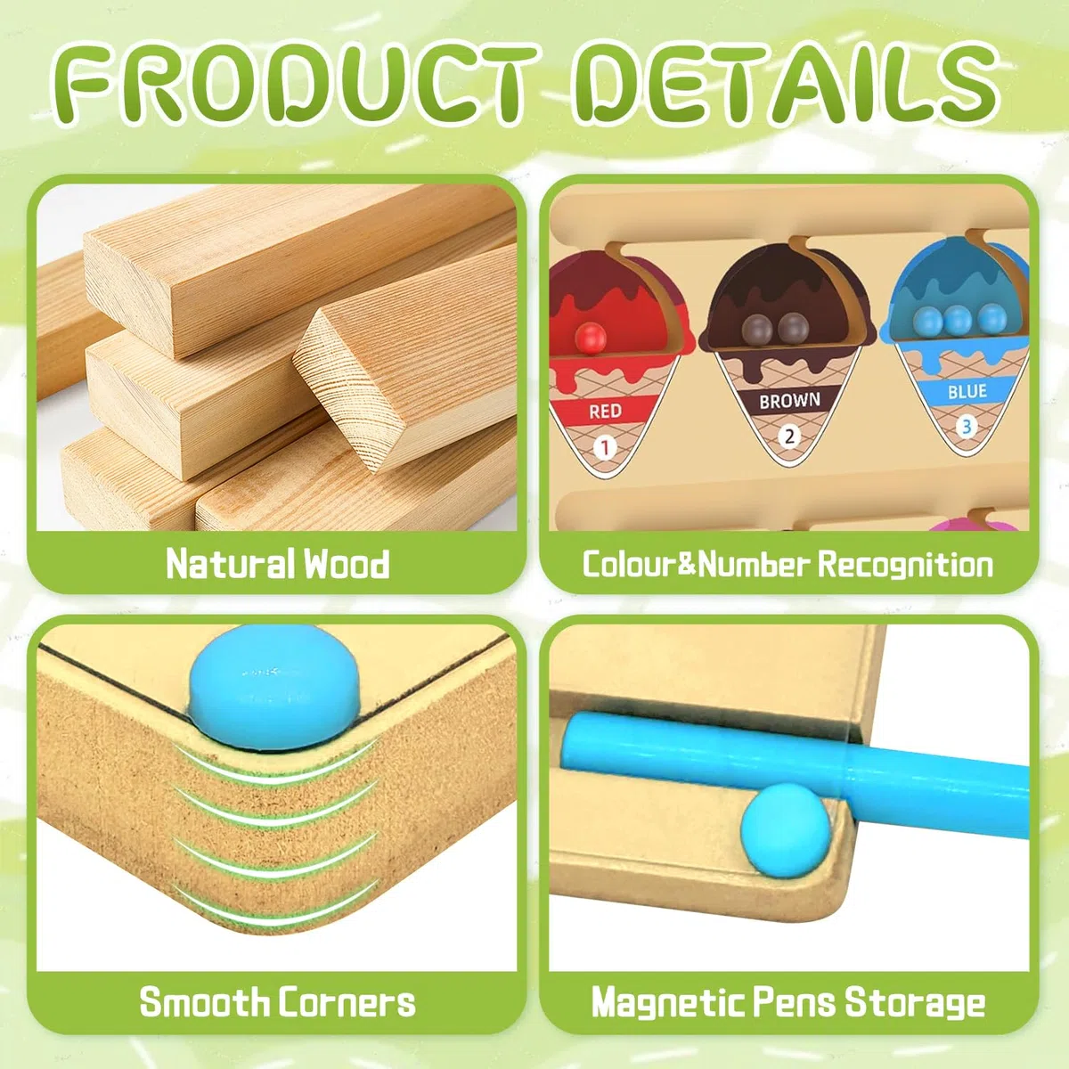 Montessori Giocattoli Gelato Magnetico Gioco Labirinto,Magnetici Gioco Perla Labirinto Piccolo Classificazione，Giocattoli in Legno, Educativi Colorati, Numeri e Colori Gioco, Per Bambini 3+ Anni