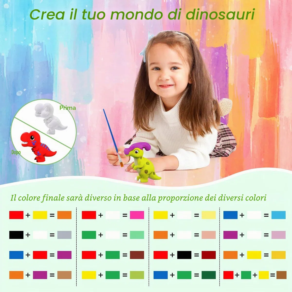 BelleStyle Dinosauro Giocattolo Bambini, Set Pittura di Malta Lavoretti Creativi Giochi Bambini, Kit Disegno di Artigianato Regalo Compleanno Natale per Ragazze e Ragazzi 5 6 7 8 9 10 11 12 Anni