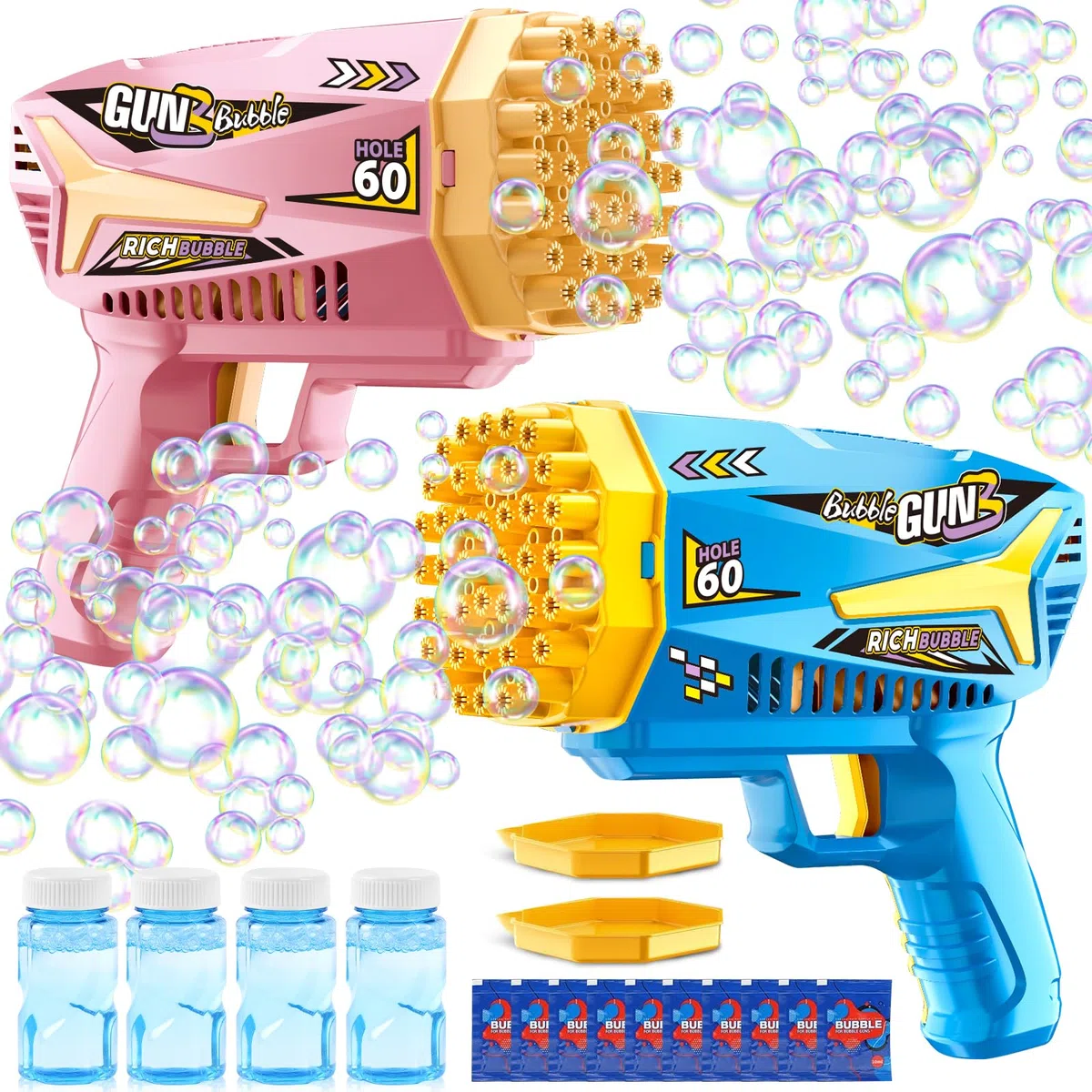 Pistola a Bolle per Bambini, 2 Pieces Macchina Automatica per Bolle, Sparabolle di Sapone LED, 15000 + Bolle/Min, per Feste Compleanno All'aperto Matrimoni, Verde, per Bambini Giardino Estivi