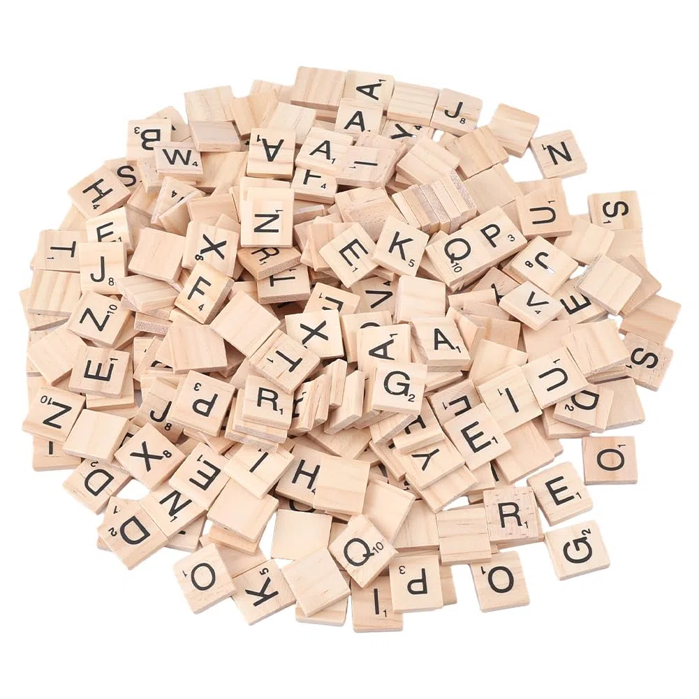 DICOSMETIC 300 Tessere in Legno per Scrabble, Lettere dalla A alla Z, per Scrivere, Cruciverba, Giochi di Parole, Strumenti di Apprendimento per Artigianato e Ortografia