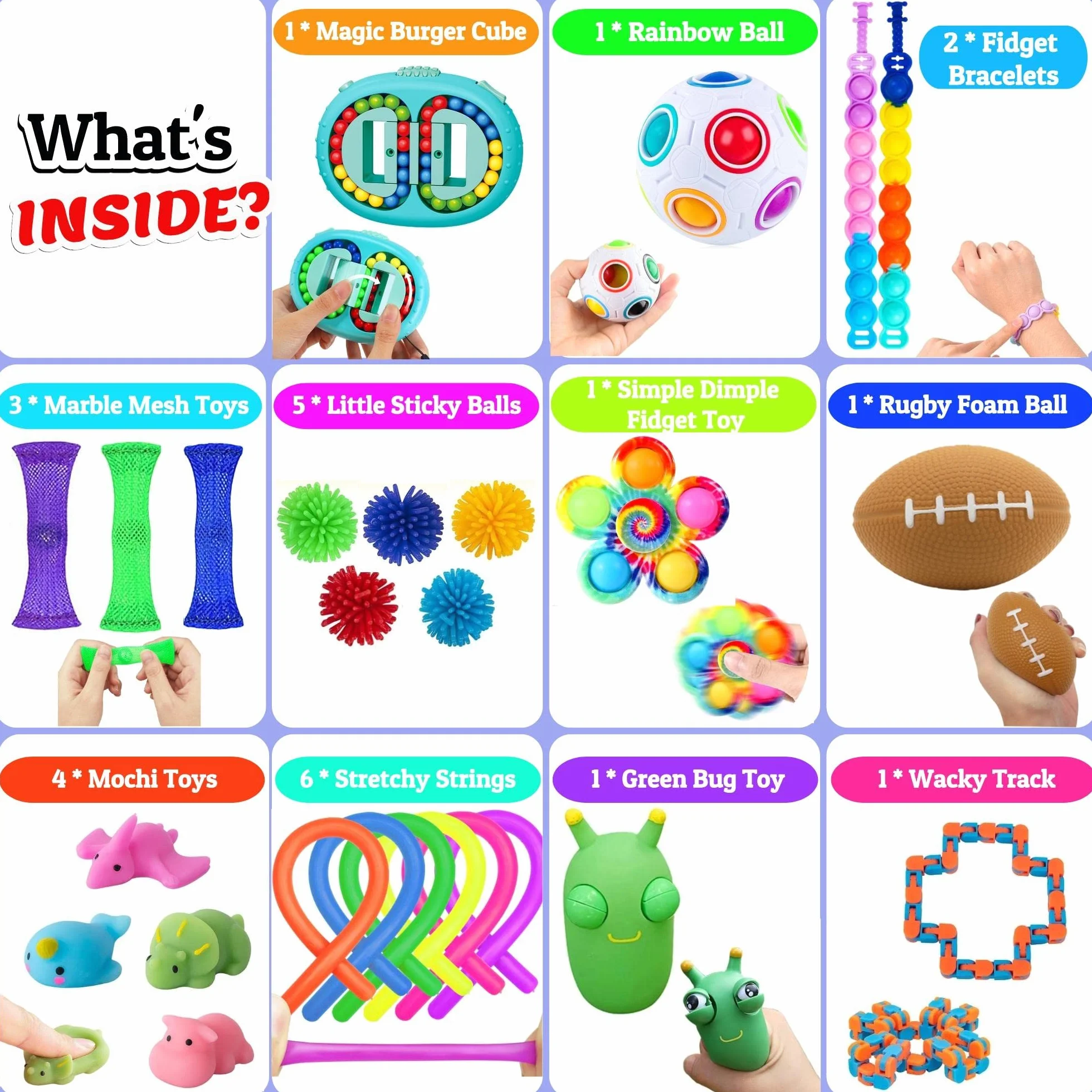 Chennyfun Fidget Toy Set, 26 Pezzi Fidget Toys Pack,Magic Burger Cube Fidget Toys Set Giochi Sensoriali Anti Ansia e Stress è Adatta per Adulti e Bambini, può Essere Usata Come Regali per Feste