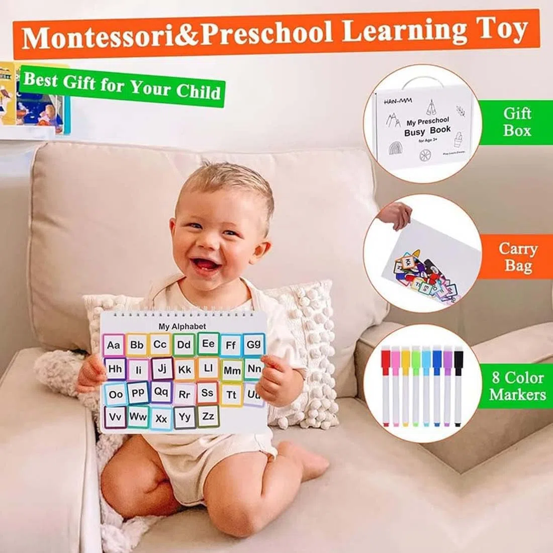 My Preschool Busy Book, Preschool Learning Activities-Toddler Busy Book for Kids, Busy Board per Bambini, Giochi Montessori, Giochi Educativi Tabellone Attivitài, Gioco Educativo Pannello Sensoriale
