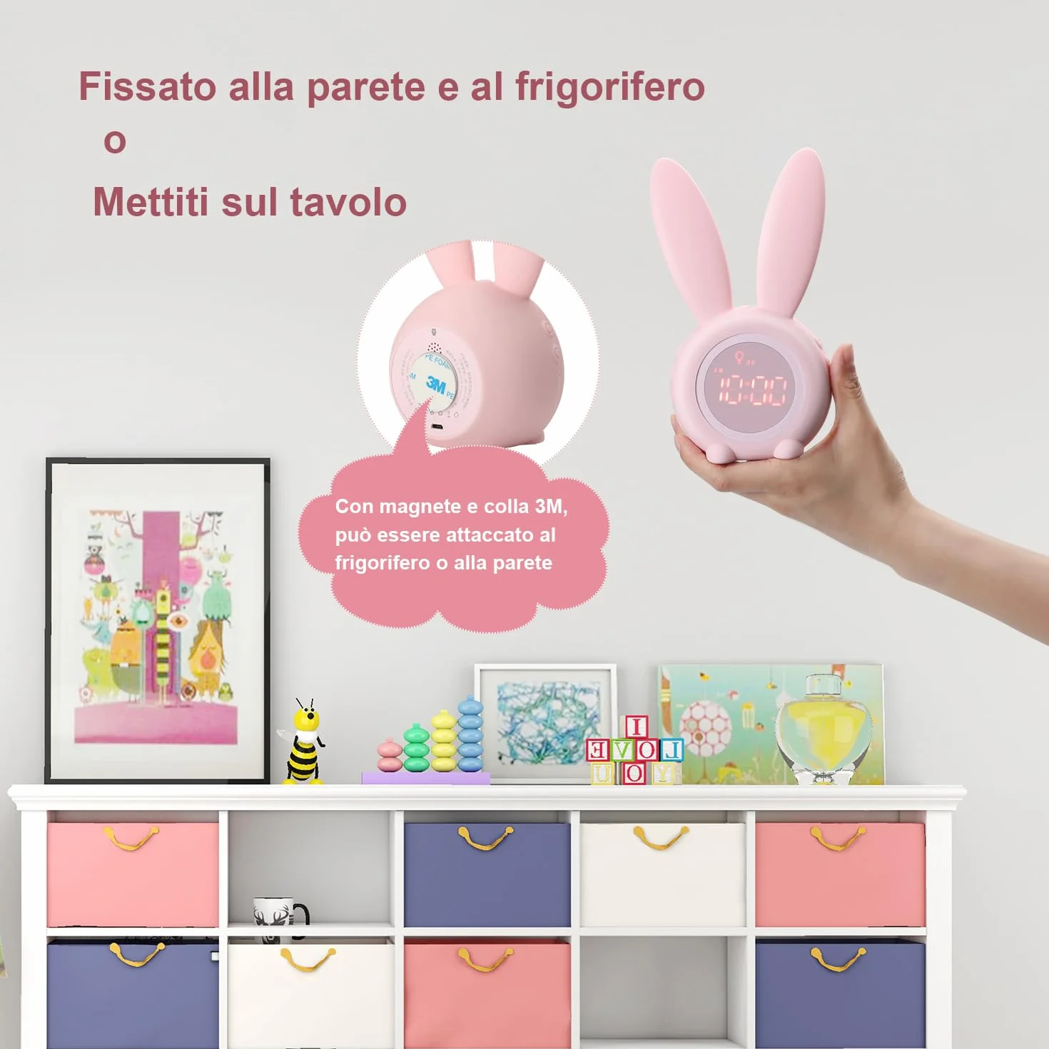 YONGYAO Sveglia Bambini Sveglia luminosa per bambini Réveil pour enfants avec motif de lapin mignon pour filles Réveil de la lumière Réveil Fonction Snooze Aimant Installation Timed Lapin Horloge