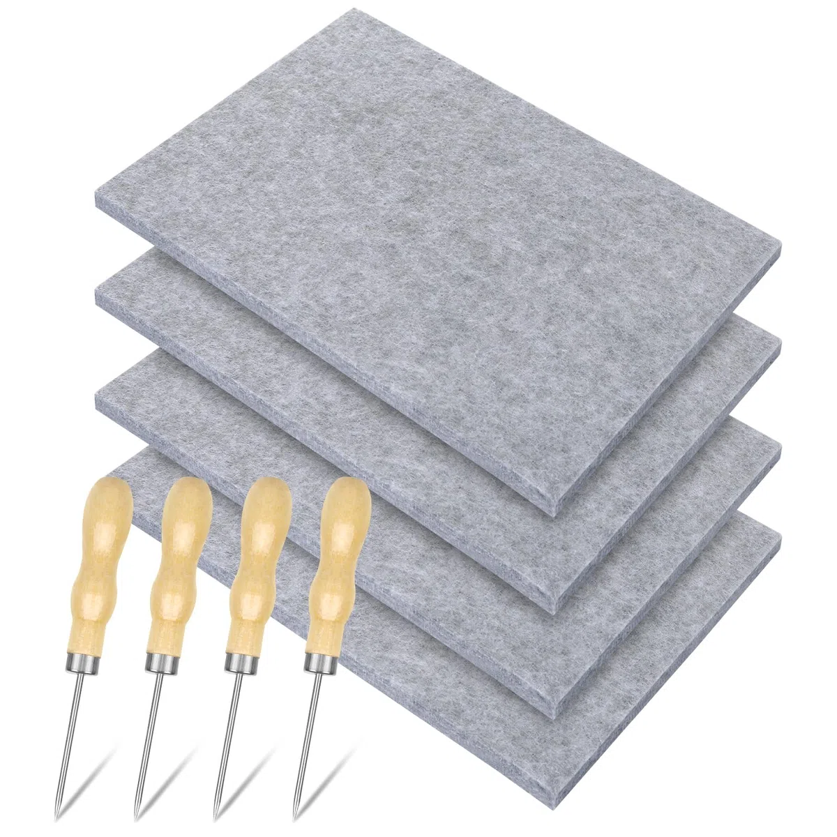 4 Pezzi Punteruolo E Tappetino per Bambini Kit, Kit Punteruolo e Feltro per Bambini, Set Tingling, 4 X Kit per Infeltrimento ad Ago 20x30x0,9cm con 4 X Aghi da Agopuntura per Regalo di Pasqua, Natale