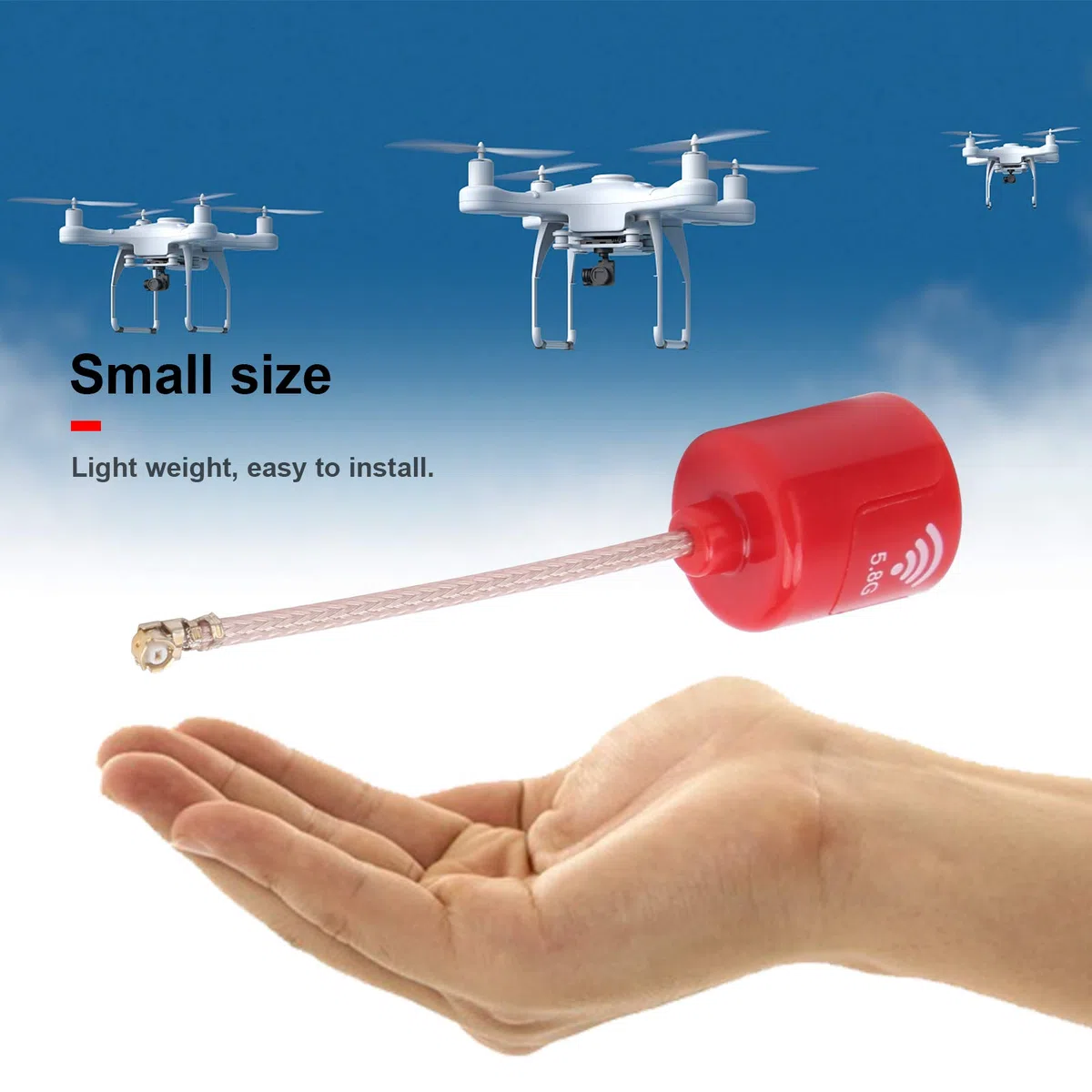 Antenna RHCP da 5,8 Ghz, Antenna a lungo raggio da 2,8 dBi, Interfaccia UFL ad alto guadagno Antenna lunga per aerei RC FPV (Rosso)