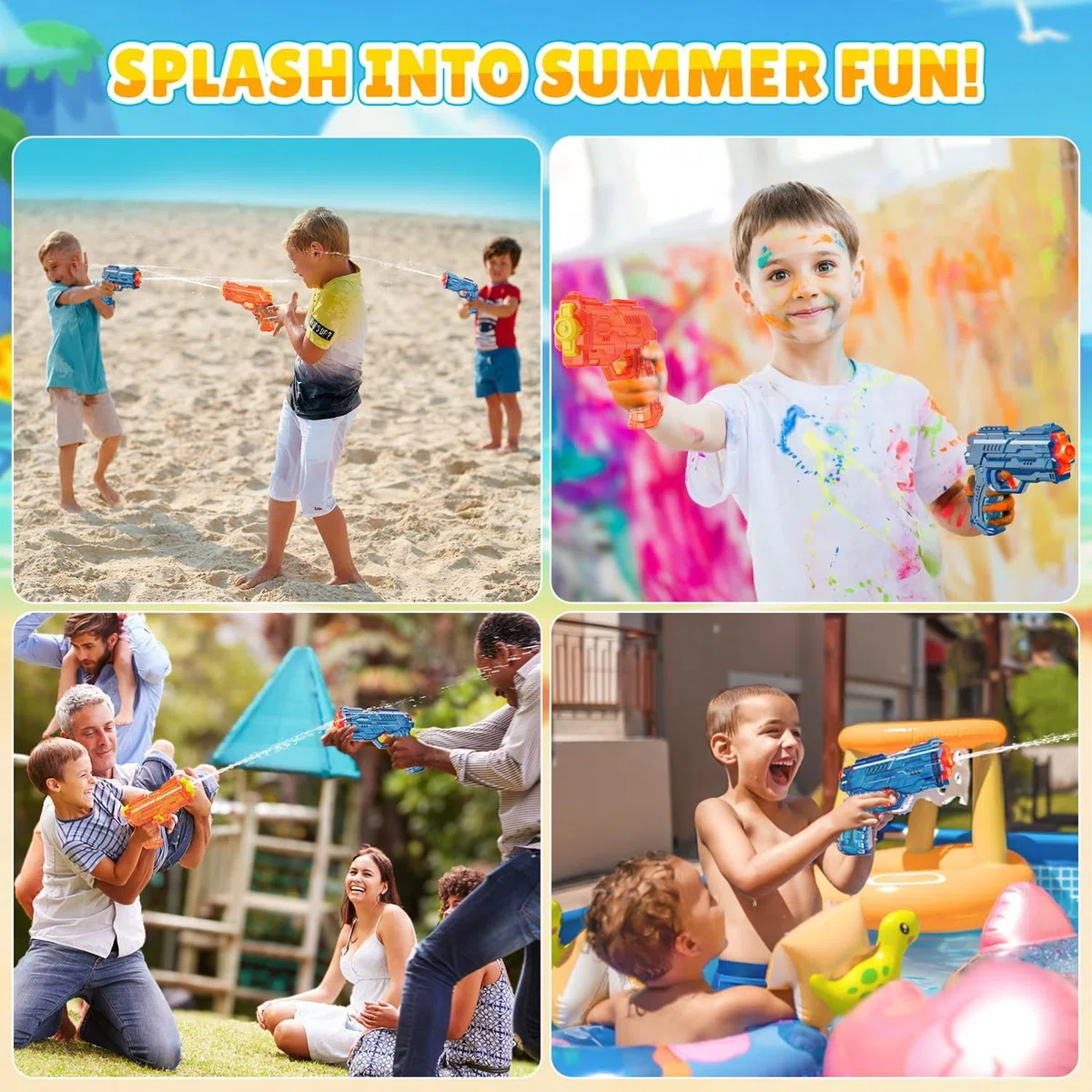 Pistola ad Acqua, 2 PCS Pistole d'acqua, Fucili ad Acqua con 25-30 Piedi a Lungo Raggio, Pistole ad Acqua per Bambini Adulti Estate Piscina all'aperto e Giocattoli da Spiaggia (Blu+Arancione)