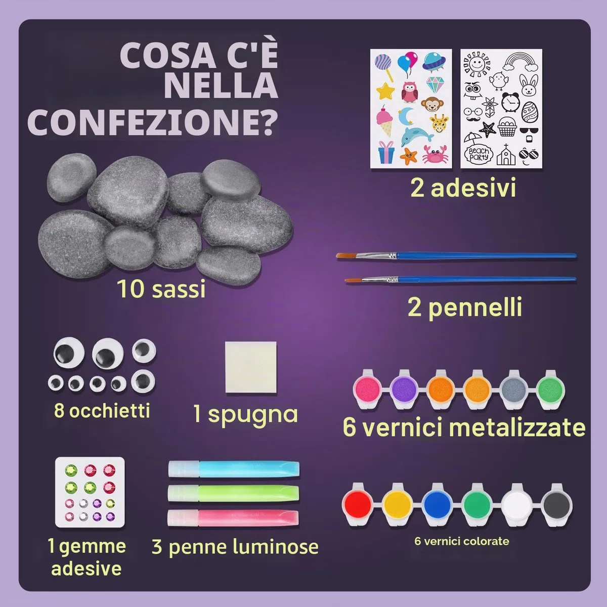 Dr.Daz - Kit Creativi Pittura di pietra Bambini 15 Colori per Bambini-Pigmenti Colorati Che Brillano al Buio con una Varietà di Accessori Creativi-Giochi Creativi Bambina 6 7 8 9 10 Anni
