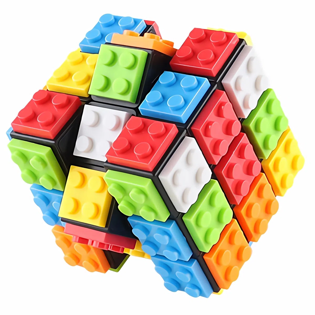 Speed Magic Cube 3x3,Cubo Magico di Velocità, Build-on Brick Twist Brain Teaser Puzzle Cube con Mattoncin,2-in-1 Classico Giocattolo Cubo per Bambini e Adulti, Nero